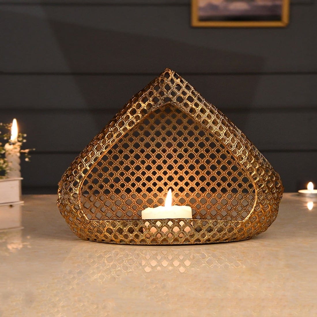 Triangle inspired Antique Moroccan Lantern in Gold Colour