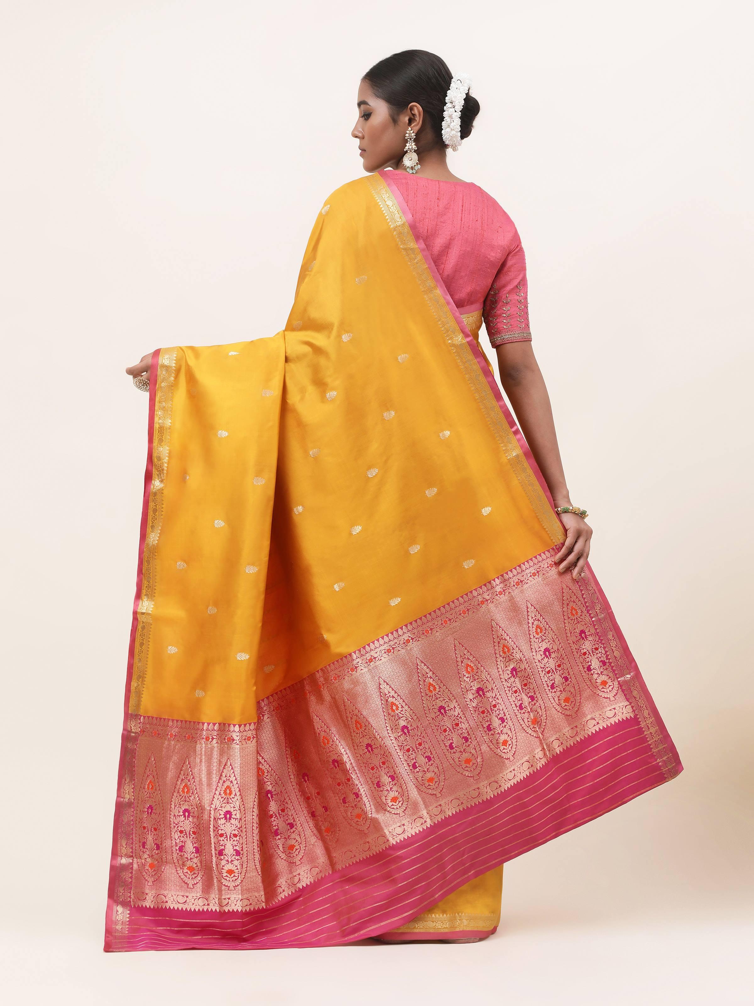 Yellow Mulberry Katan Silk Banarasi Saree