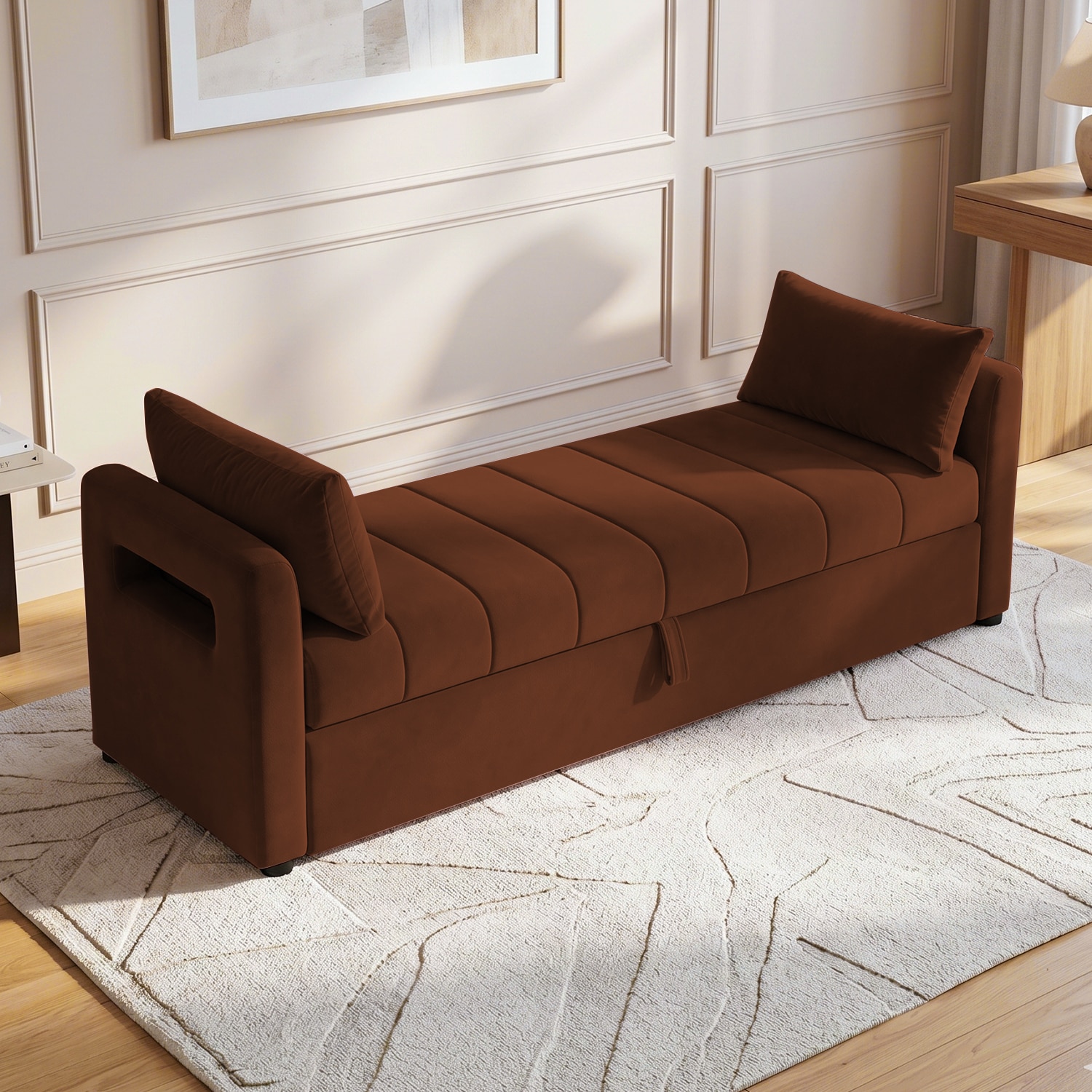 Jedlo Velvet 2 Seater Ottoman Bench with Storage  in Brown Color - Home Lifestylez