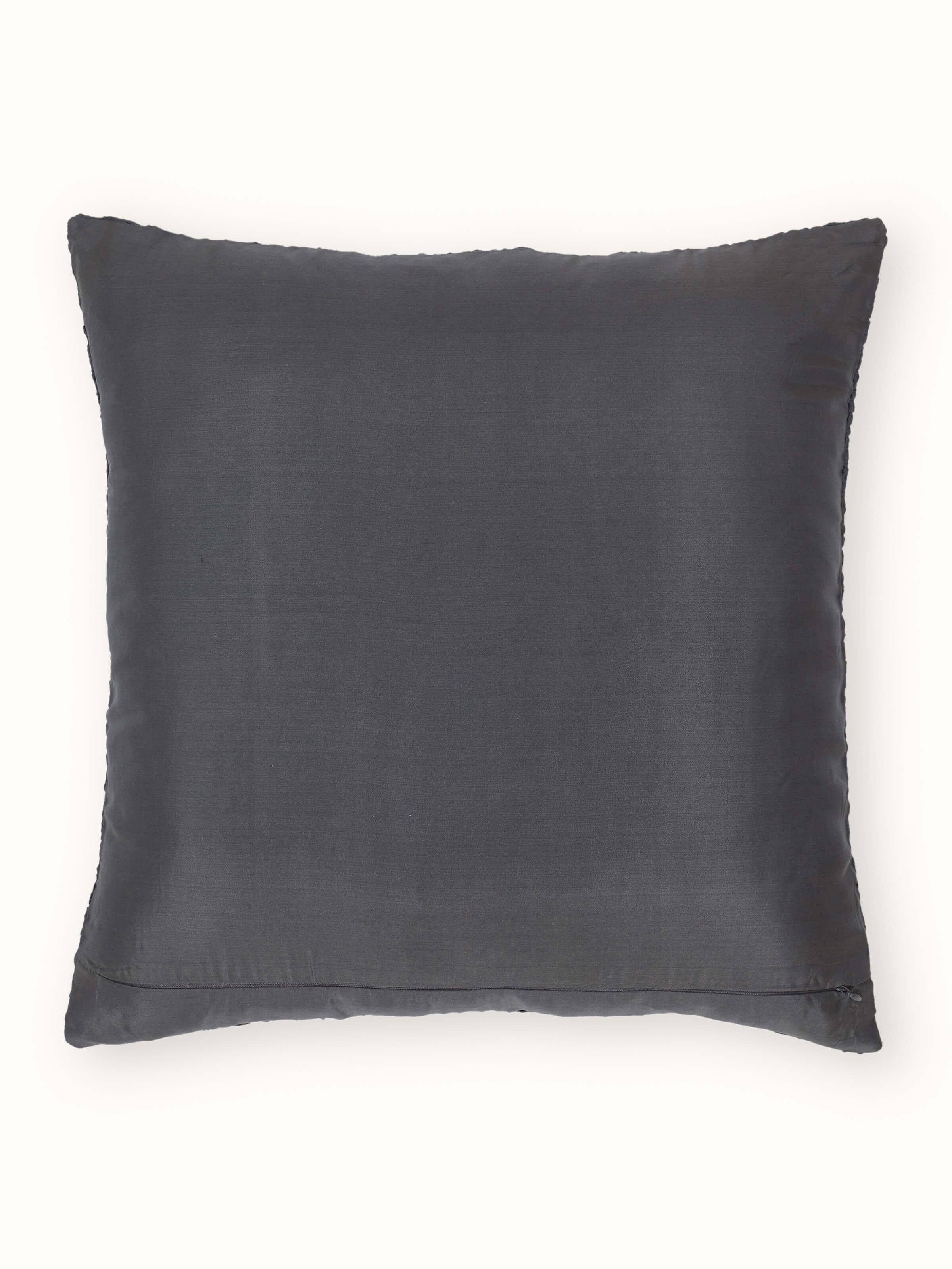 Svarupa Dark Grey Textured Silk Bandhani Tie & Dye Cushion Cover