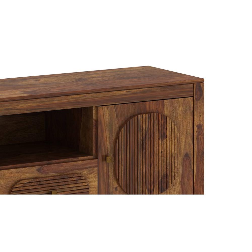Woodwhiz Solid Wood Free Standing TV Unit in Teak Finish