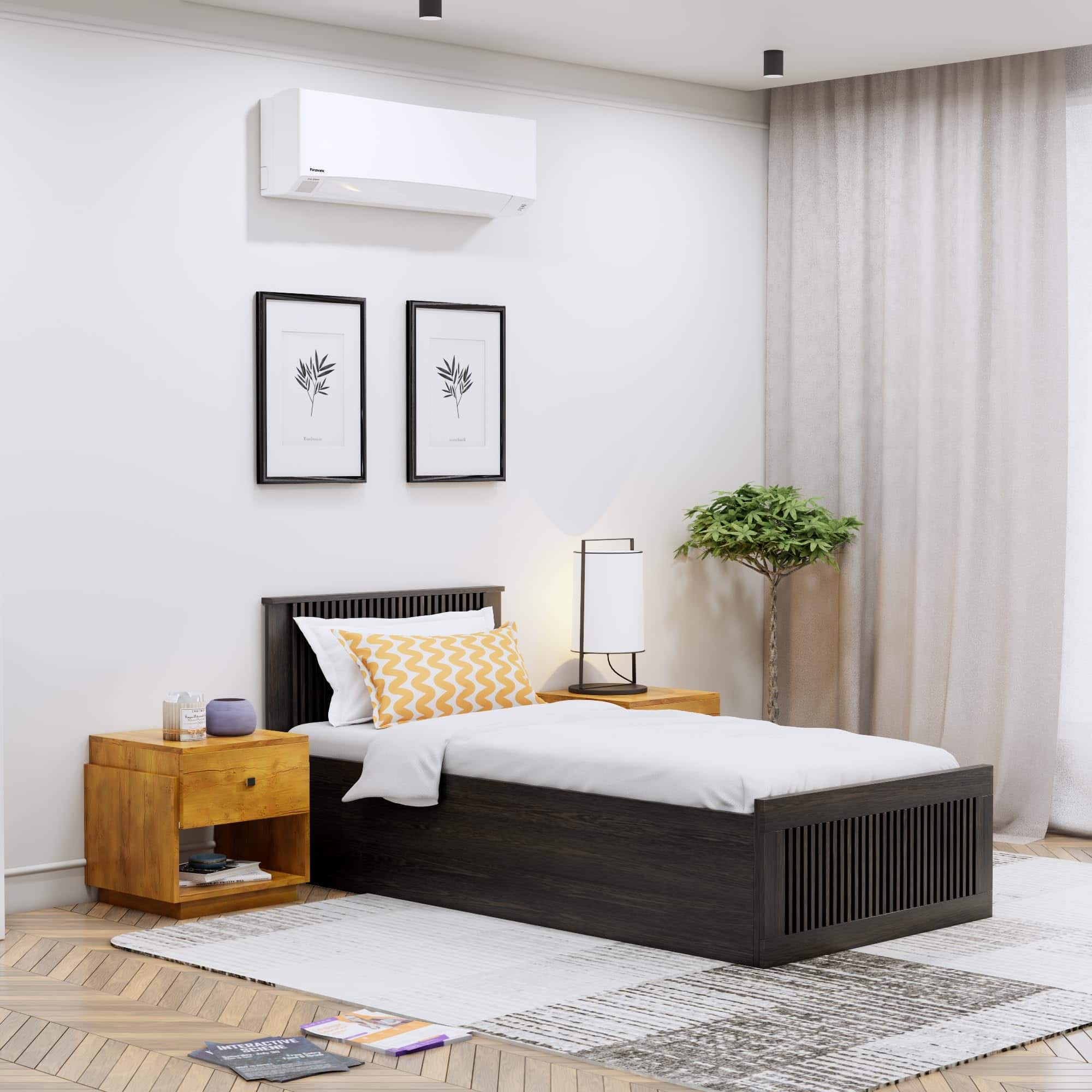 Hexa Engineered Wood Modern Single Bed With Headboard With Storage In Flower Wenge - HexaRed