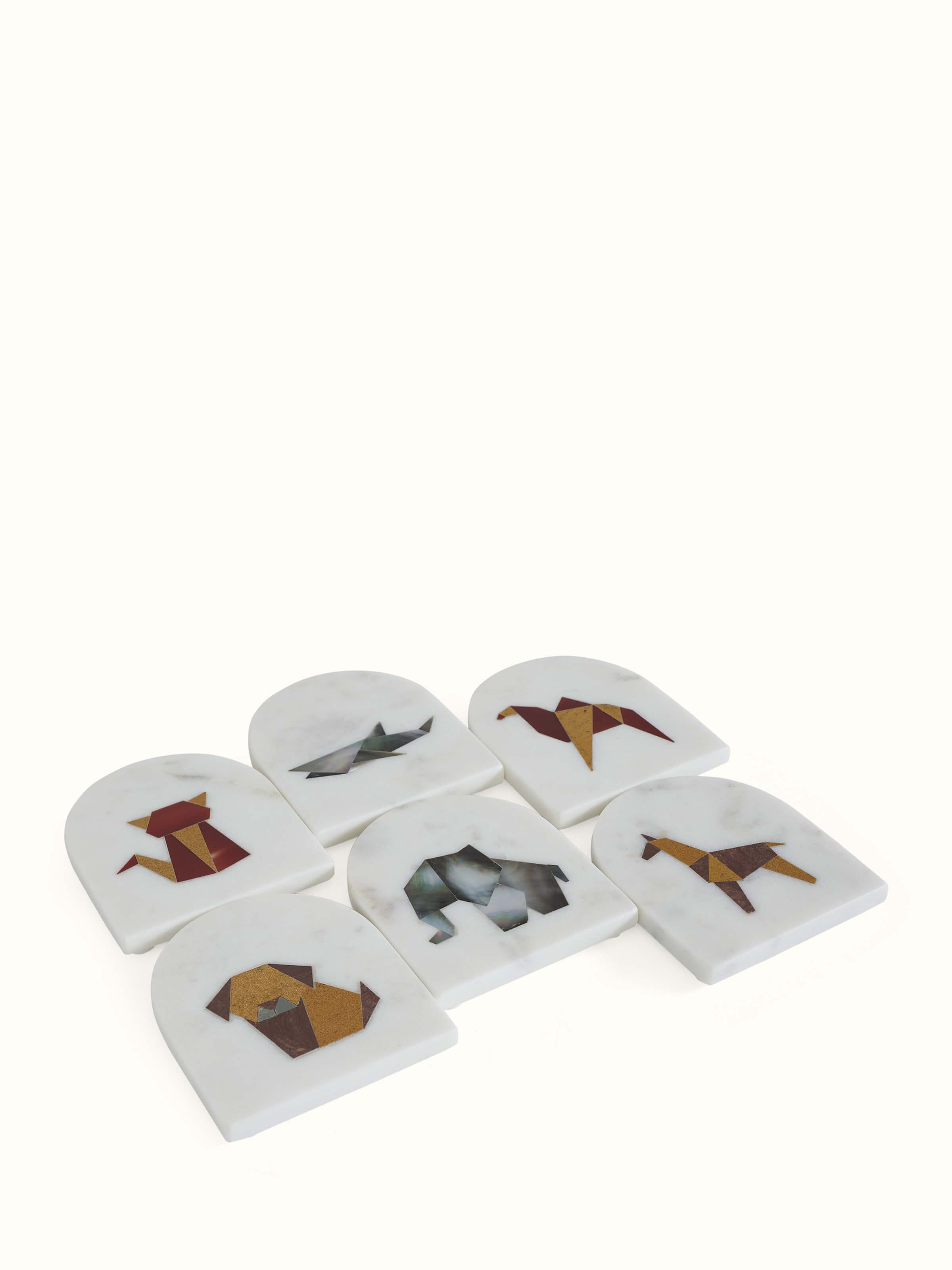Animal marble carving coaster set with hand-carved designs – front view