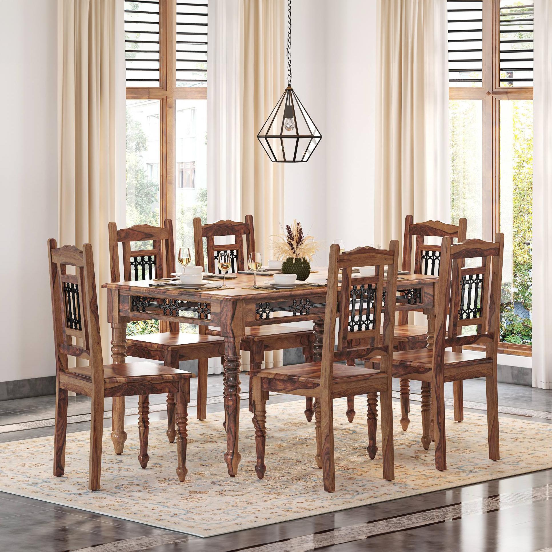 Bunai Solid Wood Dining Chair Set Of 2 In Teak Finish
