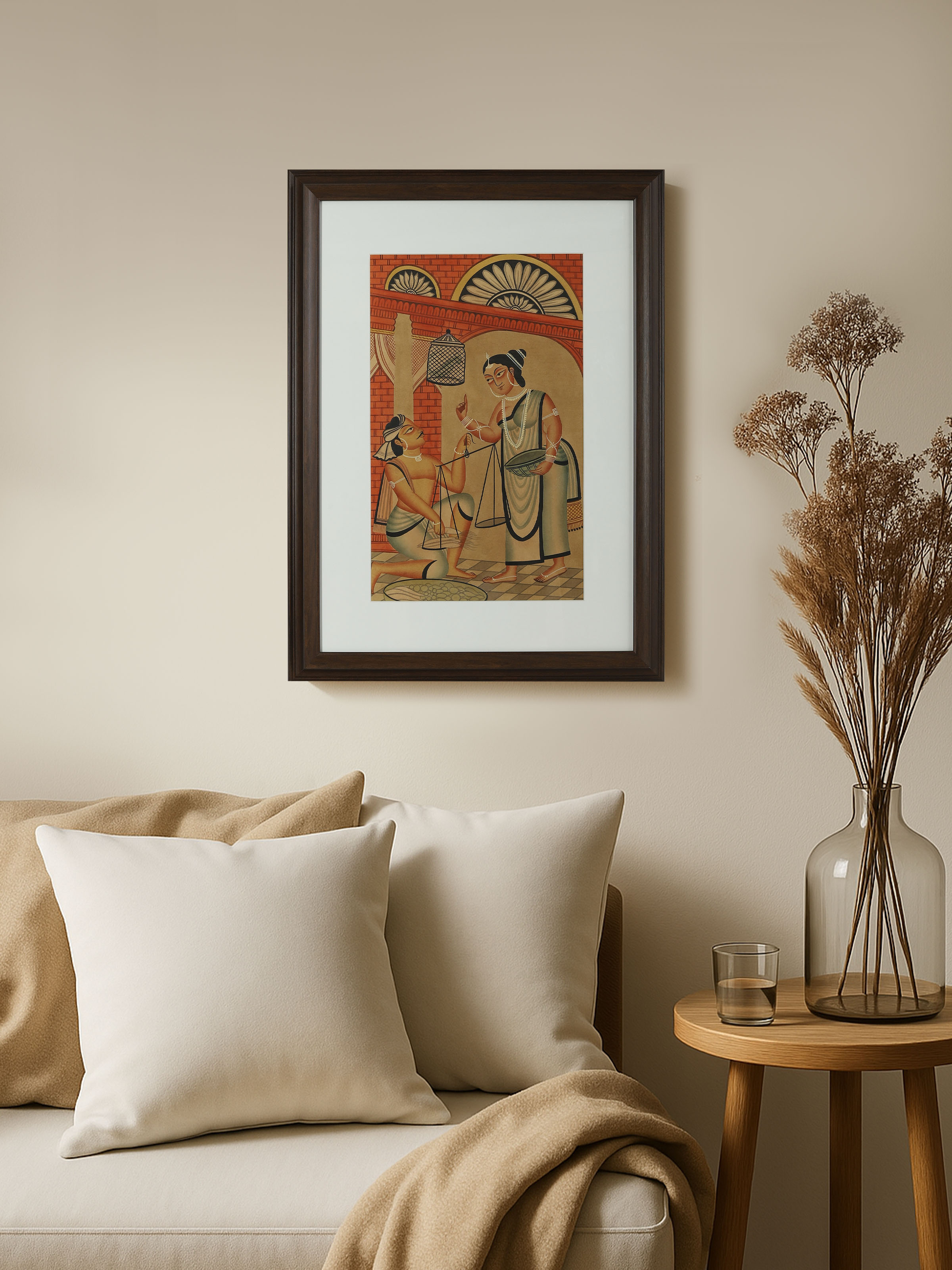 Lifestyle view of Negotiation Scene Kalighat Painting