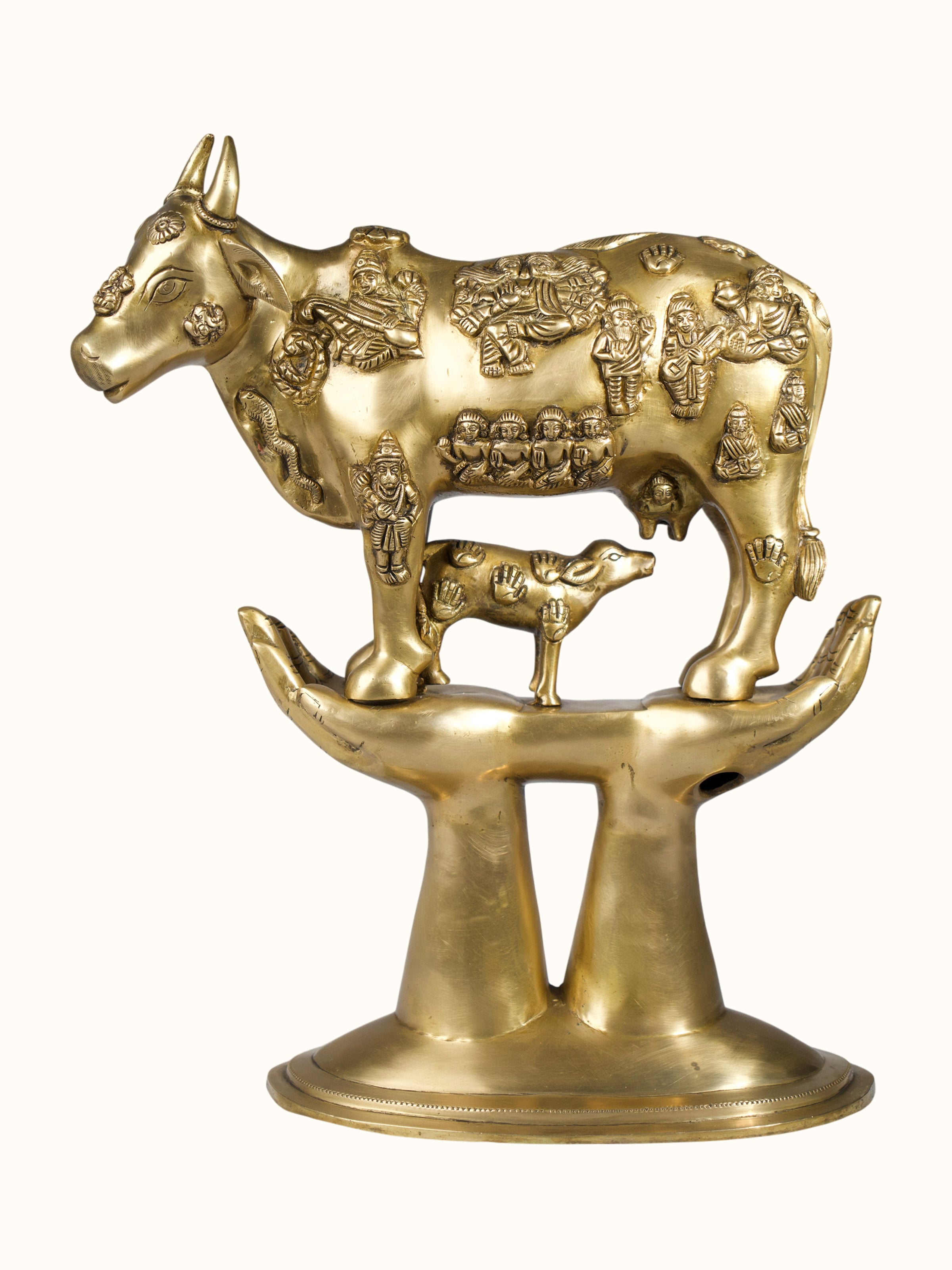 Brass Cow Calf Standing Sculpture