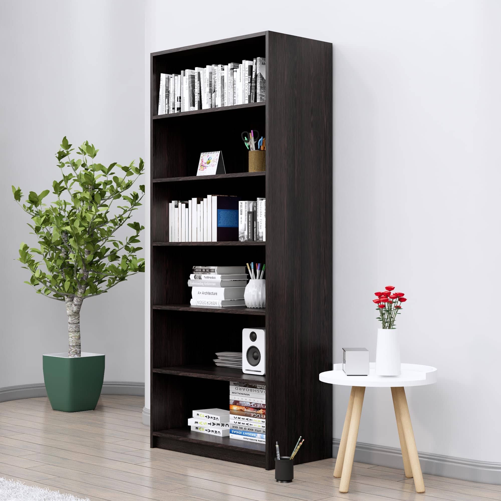 Hexa Engineered Wood Bookshelf Multipurpose Storage Rack in Flower Wenge Colour - HexaRed