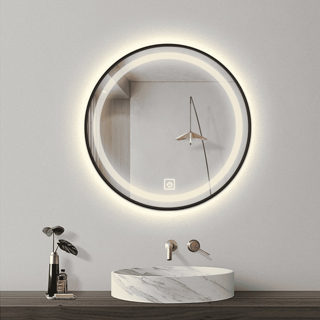 Round LED Mirror with Gold Aluminium Frame Modern Circular Vanity Mirror