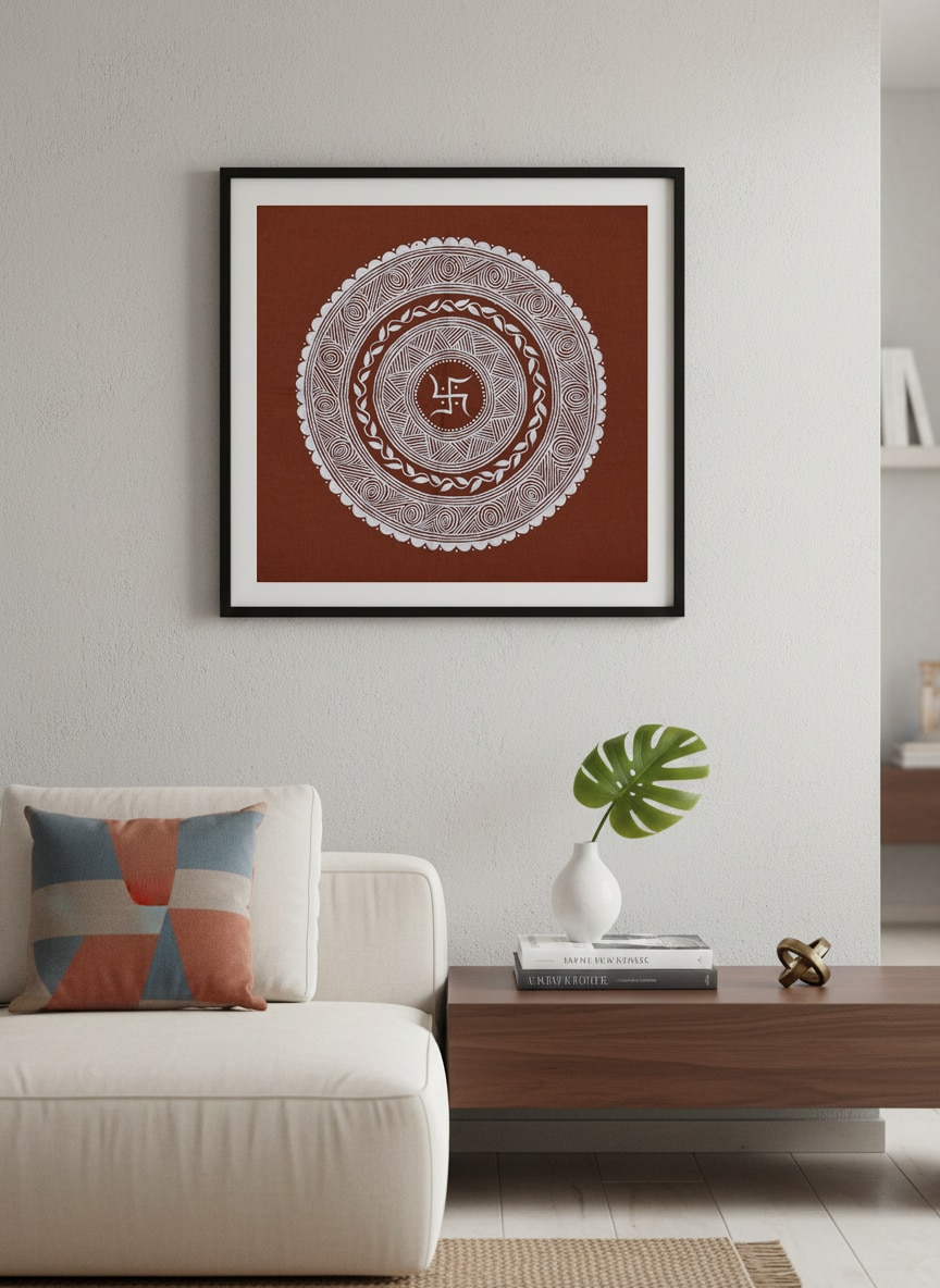 Lifestyle view of Aipan Swastik Painting