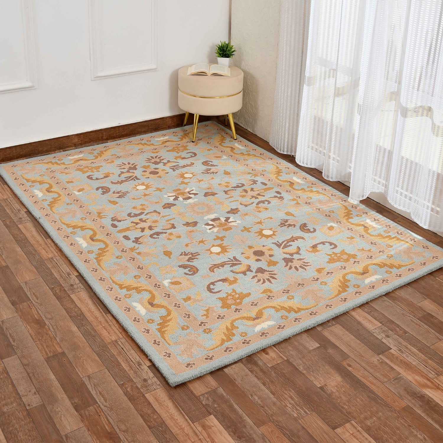 Presto Blue Traditional Hand Tufted Wool Carpet 5X7 Feet - Presto