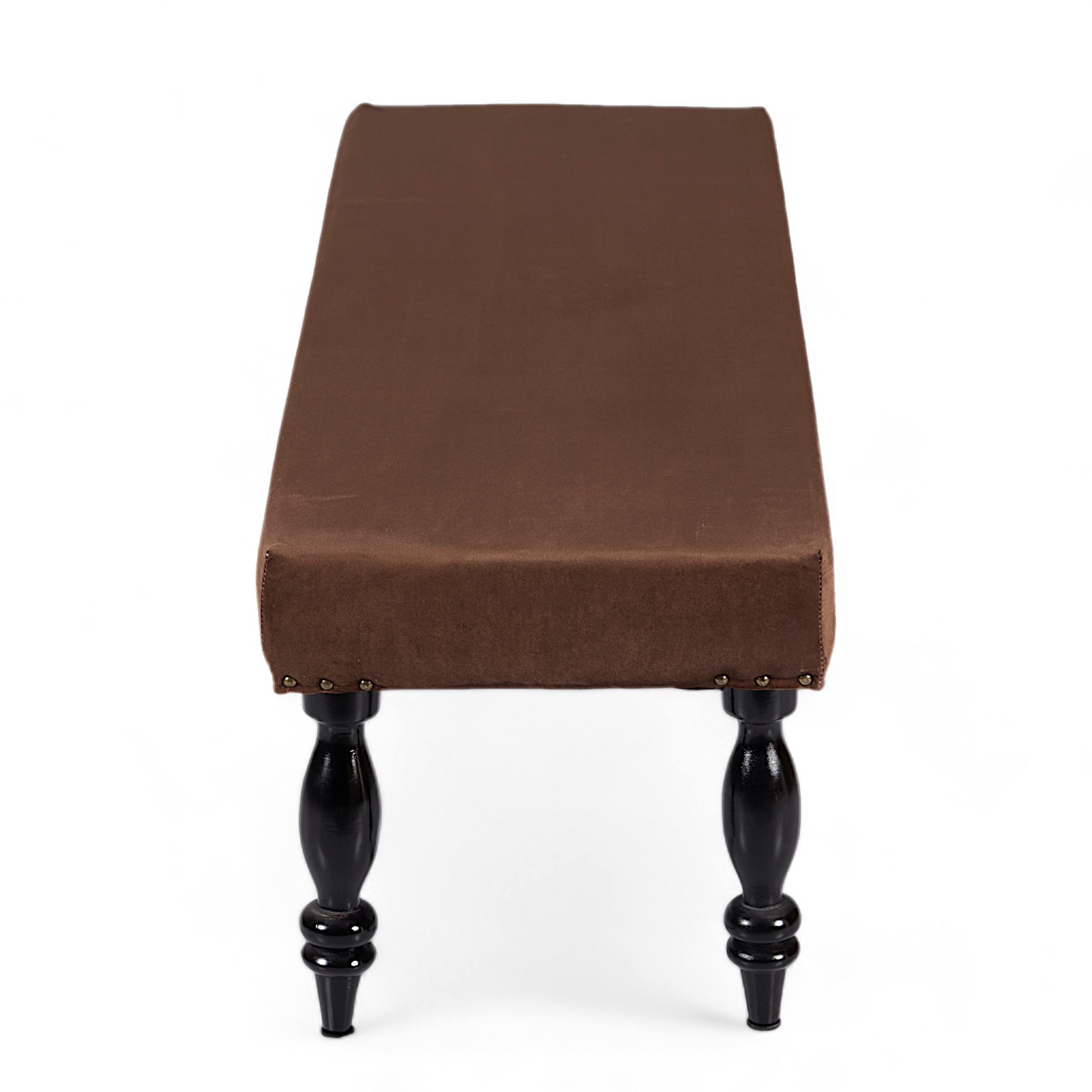 Cairo Sheesham Wood Accent 3 Seater Bench In Taupe Brown Velvet