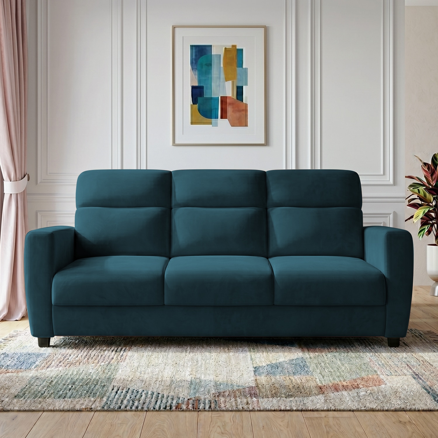 Alvaro Velvet 3 Seater Sofa T Blue Color - Home Lifestylez