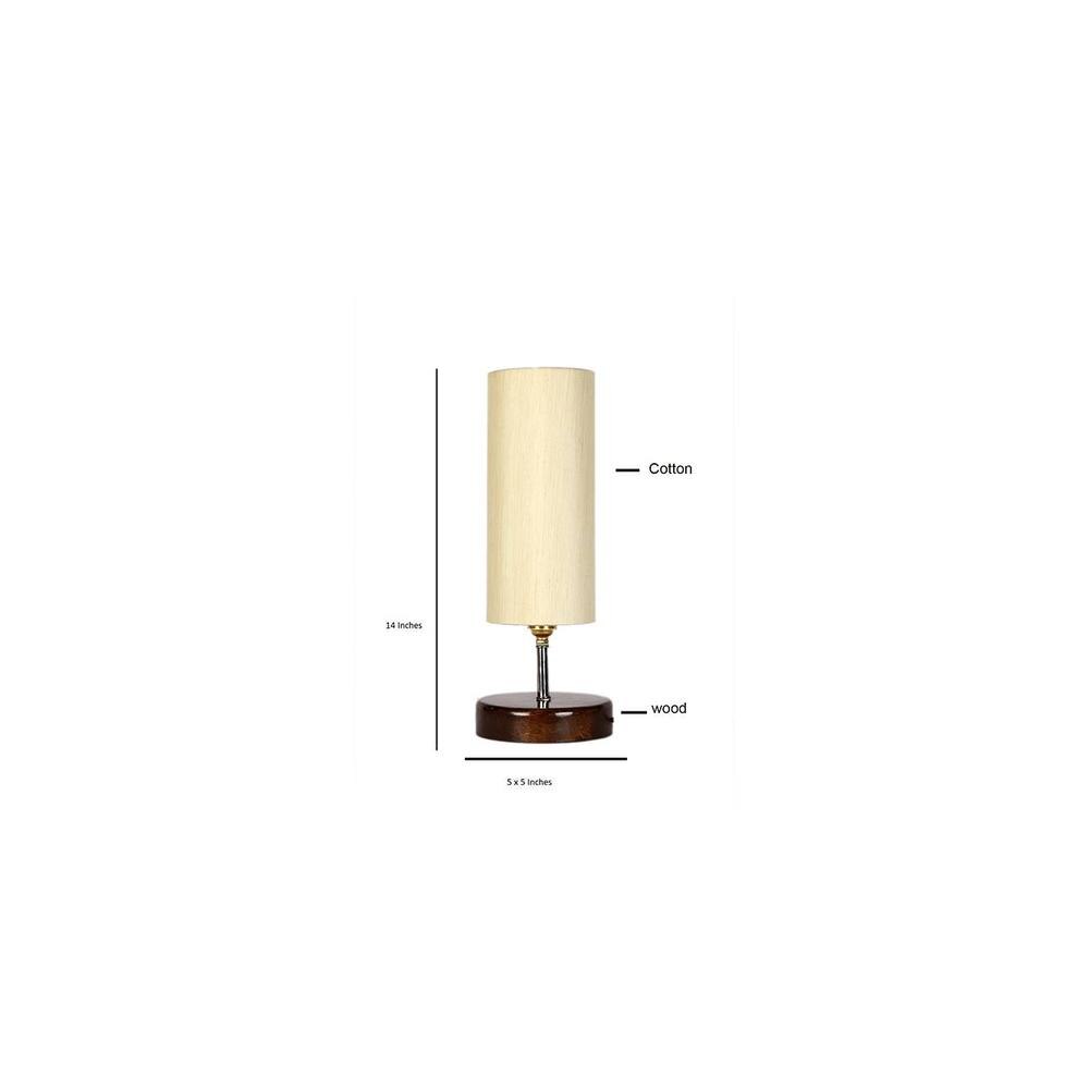 Wayne off-white cotton table lamp with brown wood base