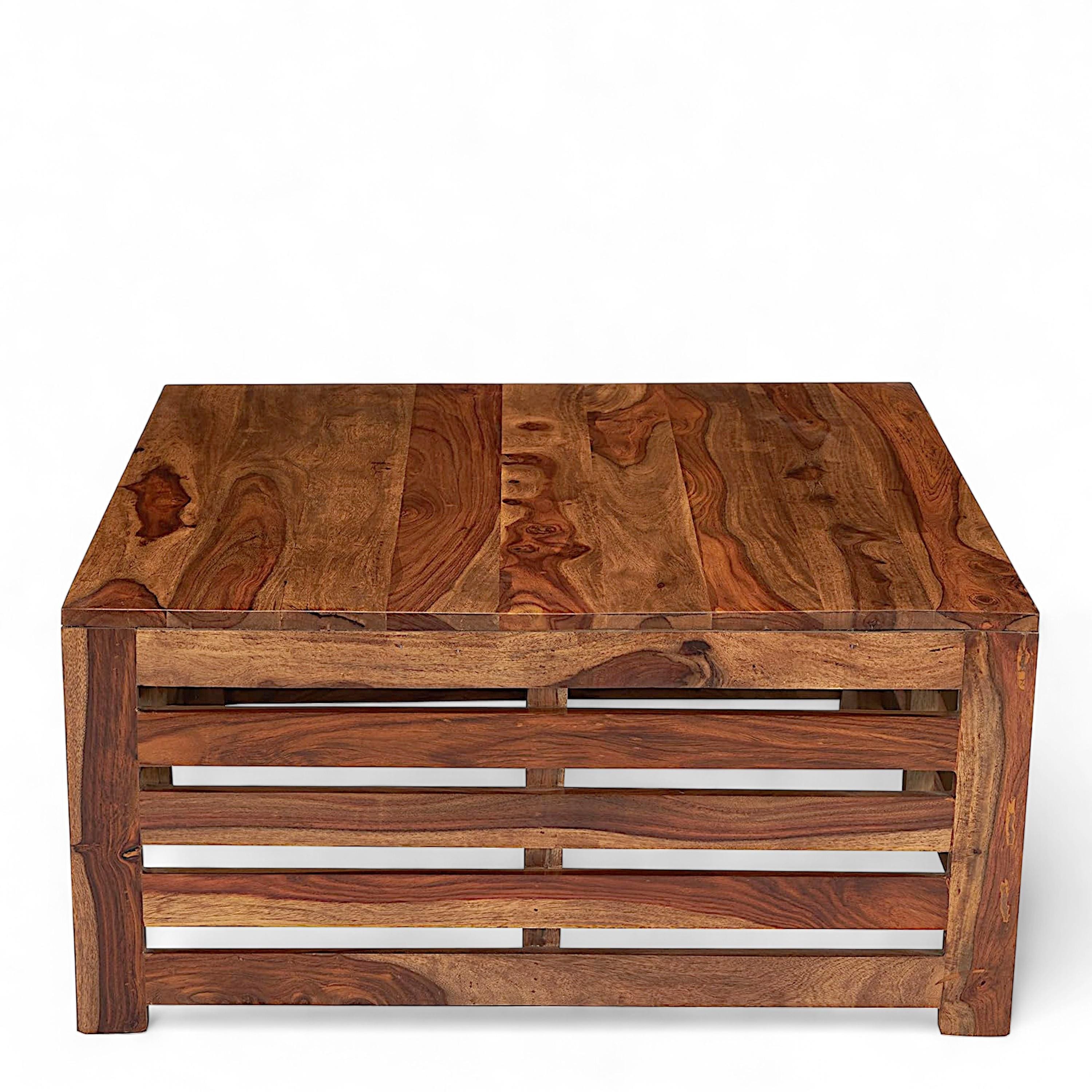 Kingsville Sheesham Wood Contemporary Square Coffee Table In Natural Teak Finish