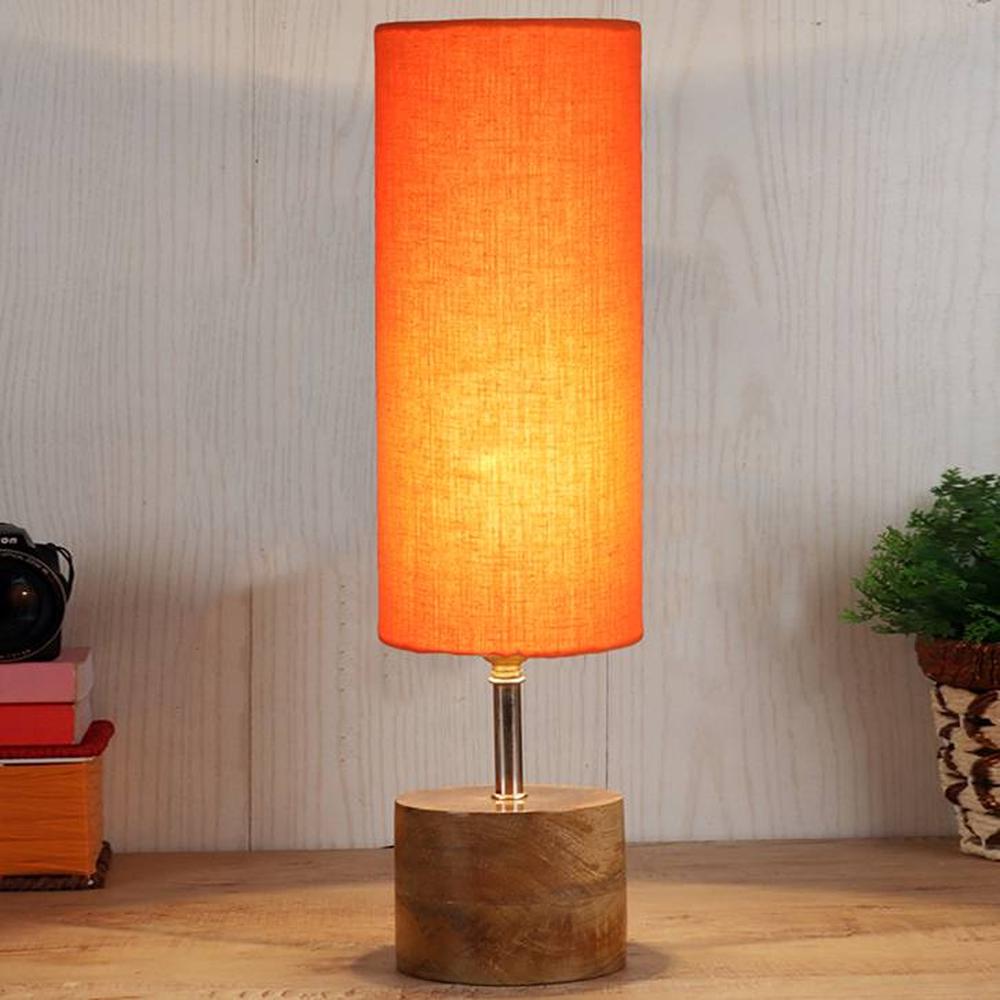 Brynlee Orange cotton & solid wood table lamp - Devansh