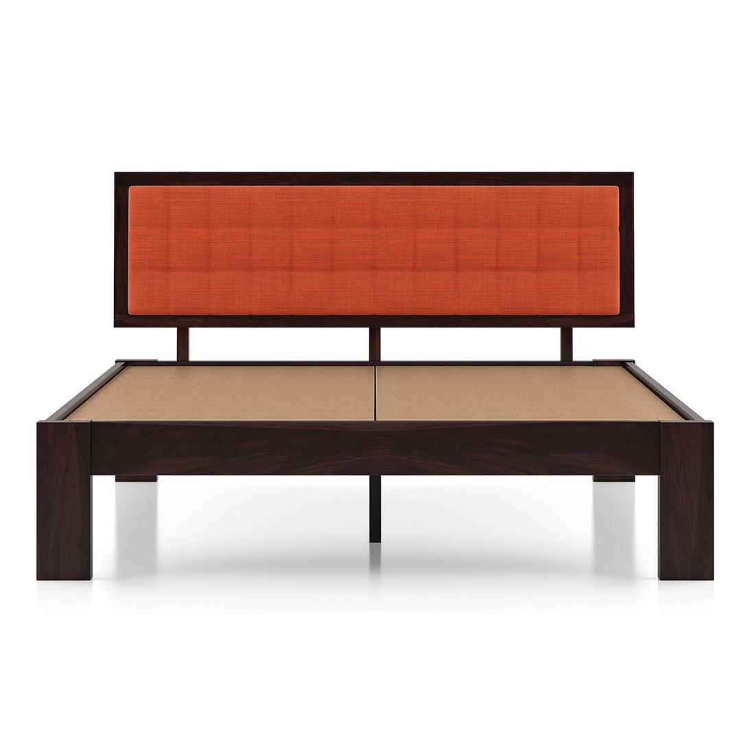 Florence Bed Solid Wood Queen Size Bed In Mahogany Finish & Lava Colour