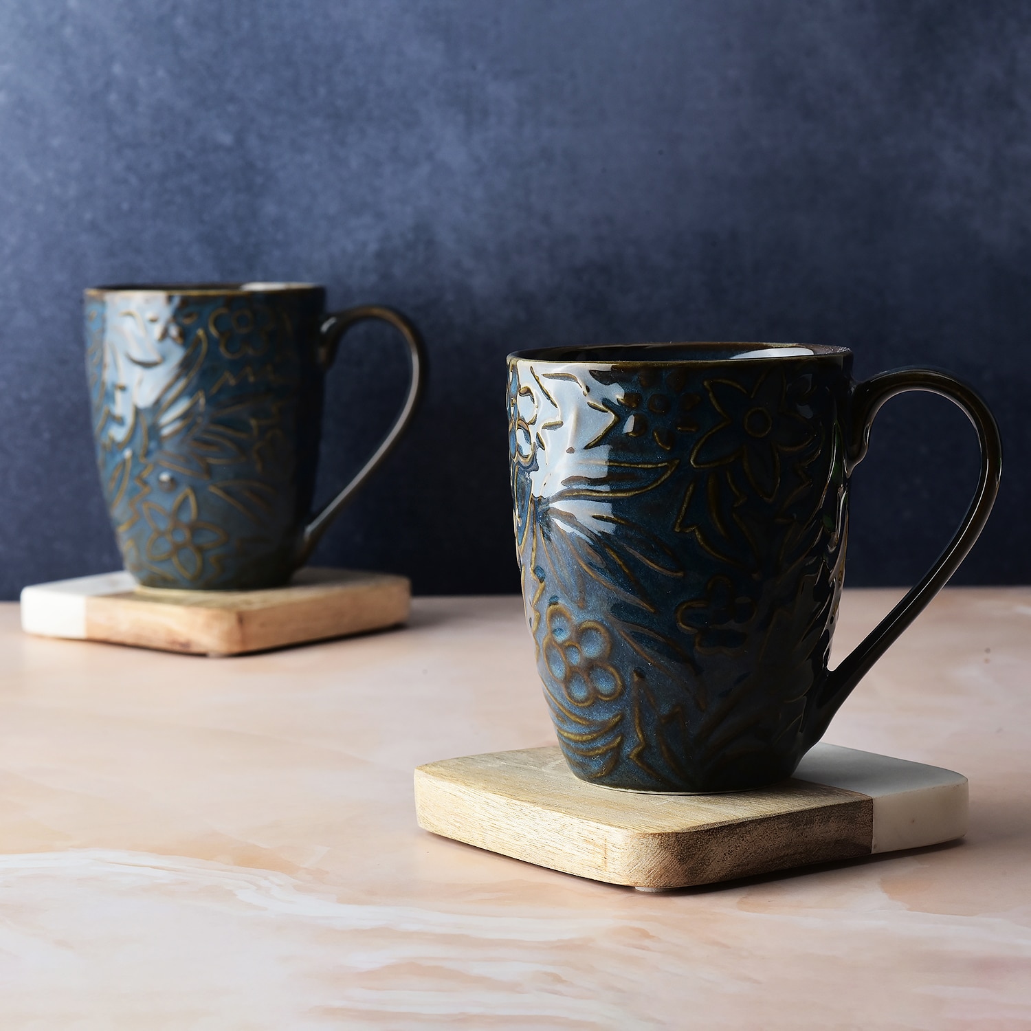 Blue Wildflower Ceramic Coffee Mug Set - Simply Soho