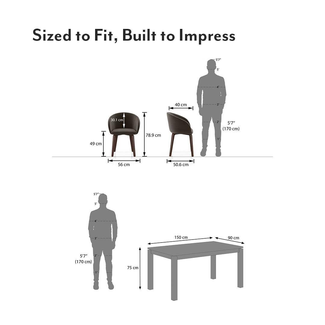 Atlas Solid Wood 6 Seater Compact Dining Table with 6 Meryl Lounge Chair