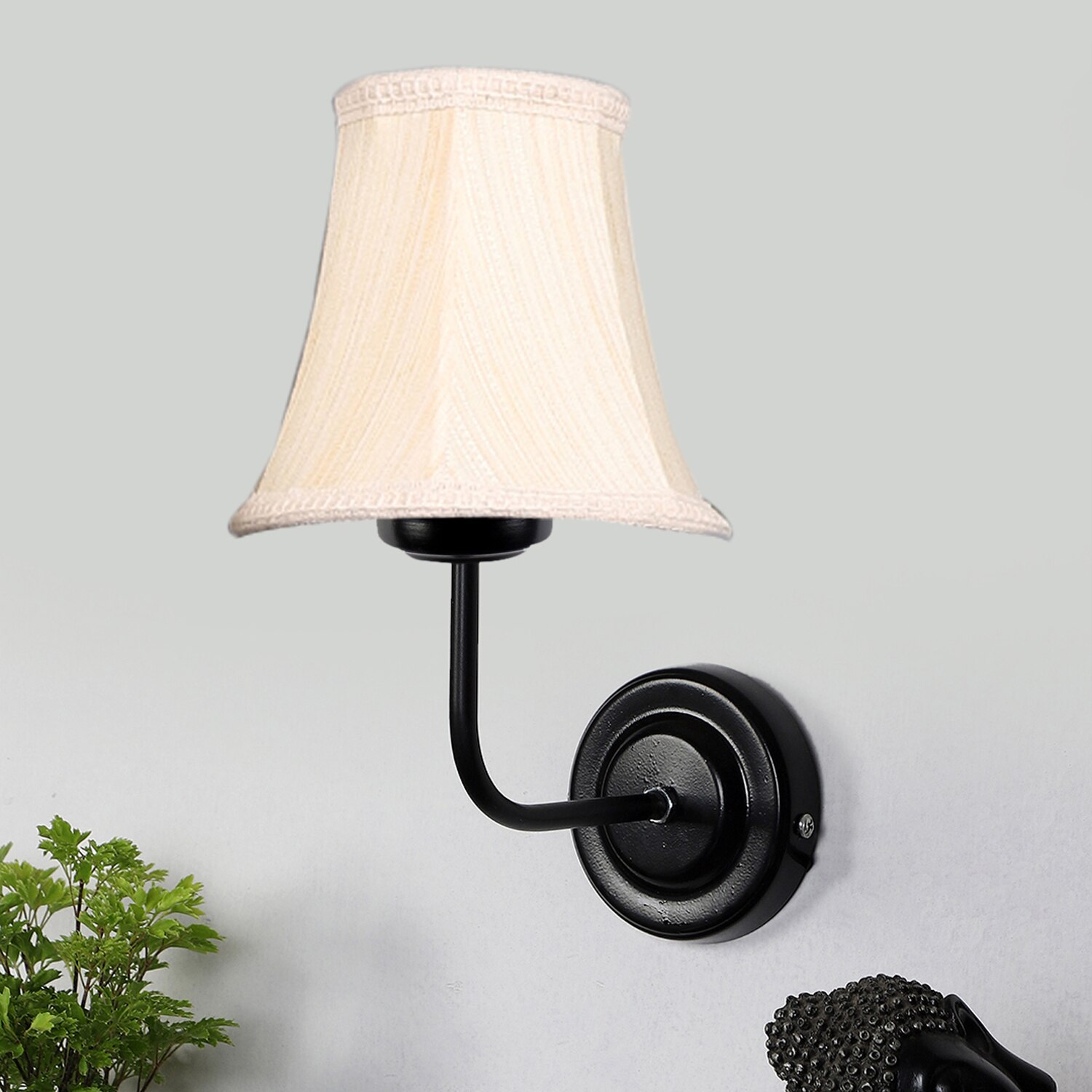 Devansh Black Wall Mounted Lamp With Off-White Cotton Shade