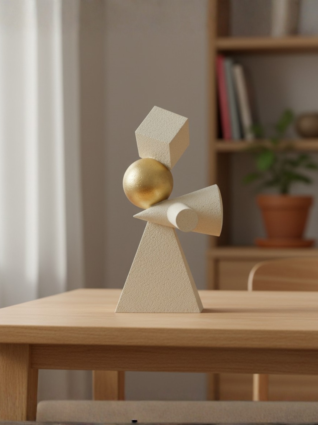 Modern Abstract Balance Sculpture with Gold Sphere Decorative Table Accent