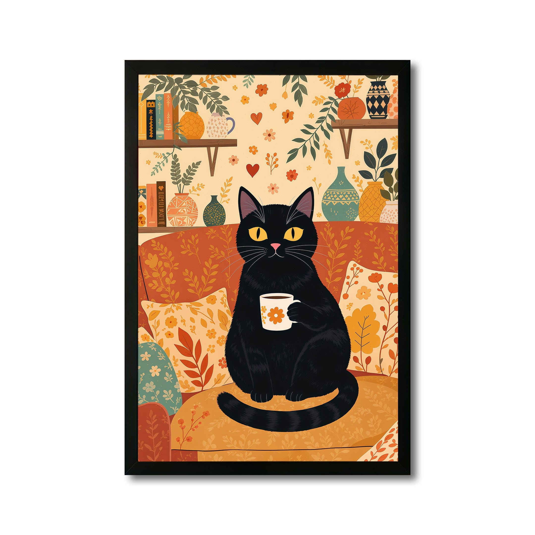 The Castle Decor Cute Black Cat Coffee Kitchen Wall Art 12x18 Inch - The Castle Decor