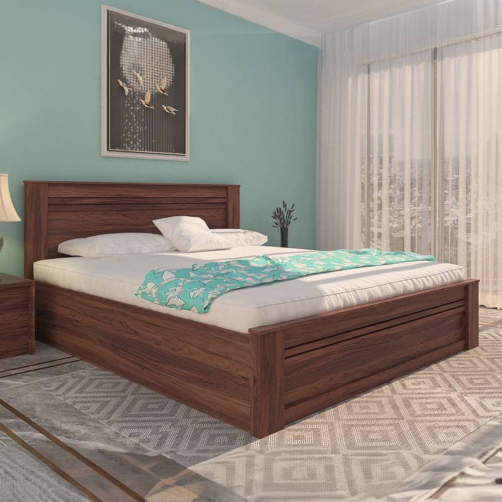 Taro Engineered Wood King Size Box Storage Bed In Walnut Finish