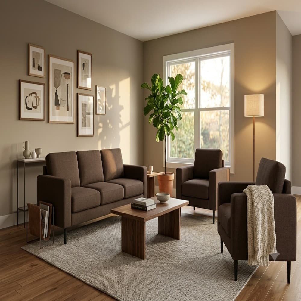 Nordic 3 Seater Sofa with 2 Matching Armchairs Brown