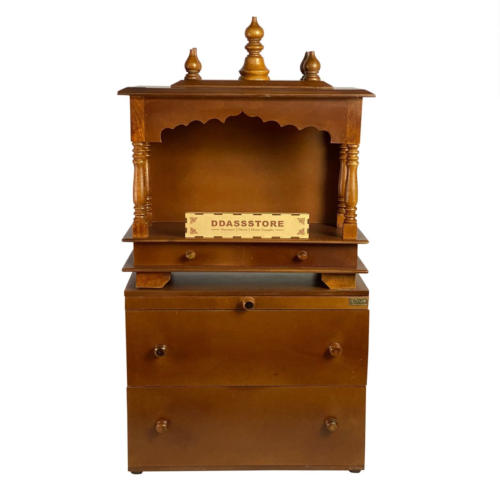 D'Dass Multi Color Mdf and Sheesham Wooden Temple With Cabinet For Pooja
