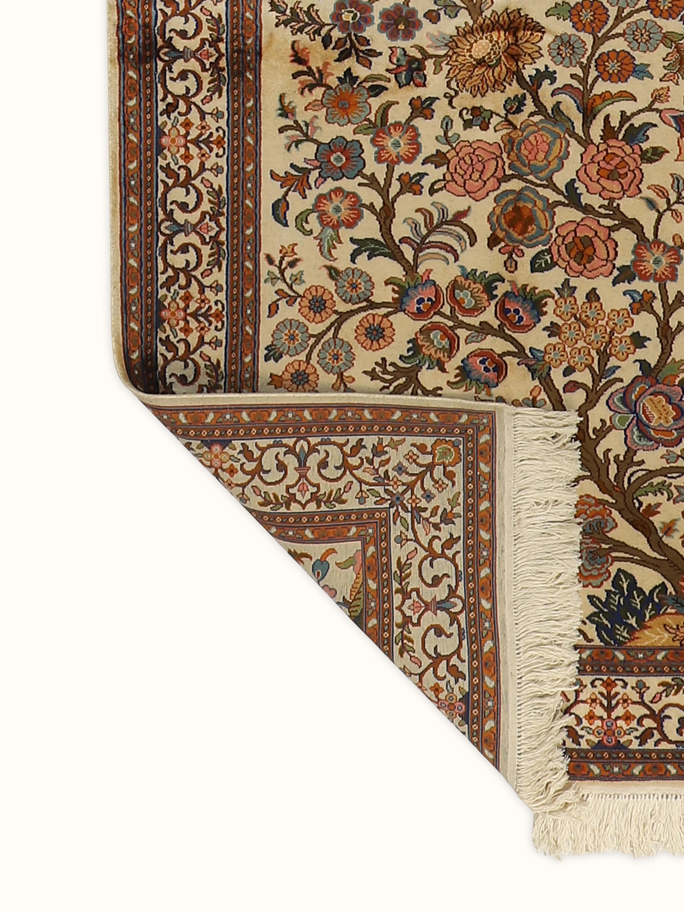 Traditional Persian Ivory Baagdar Kashmir Silk Hand-knotted Runner