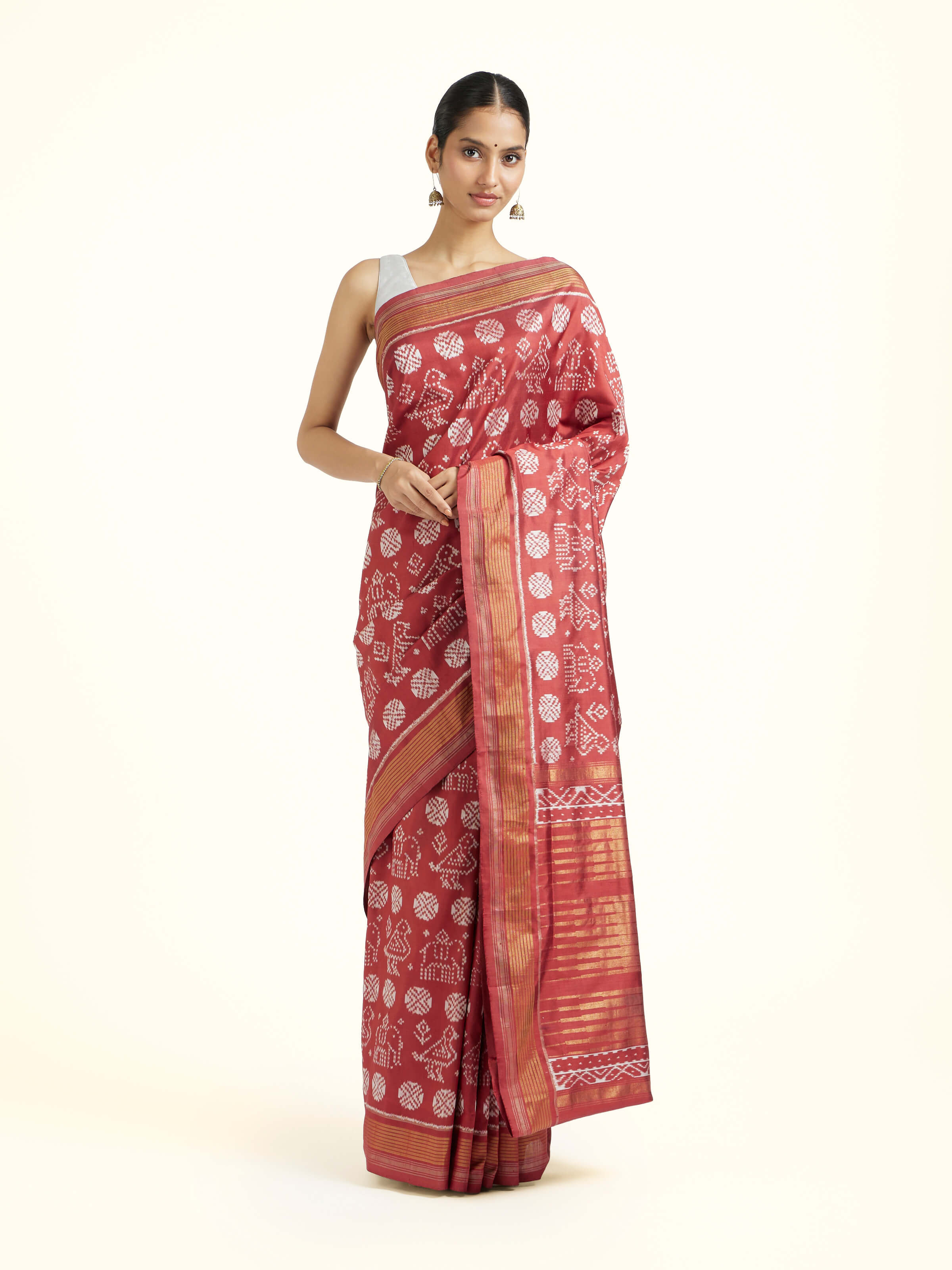 Red Silk Pochampally Single Ikat Saree