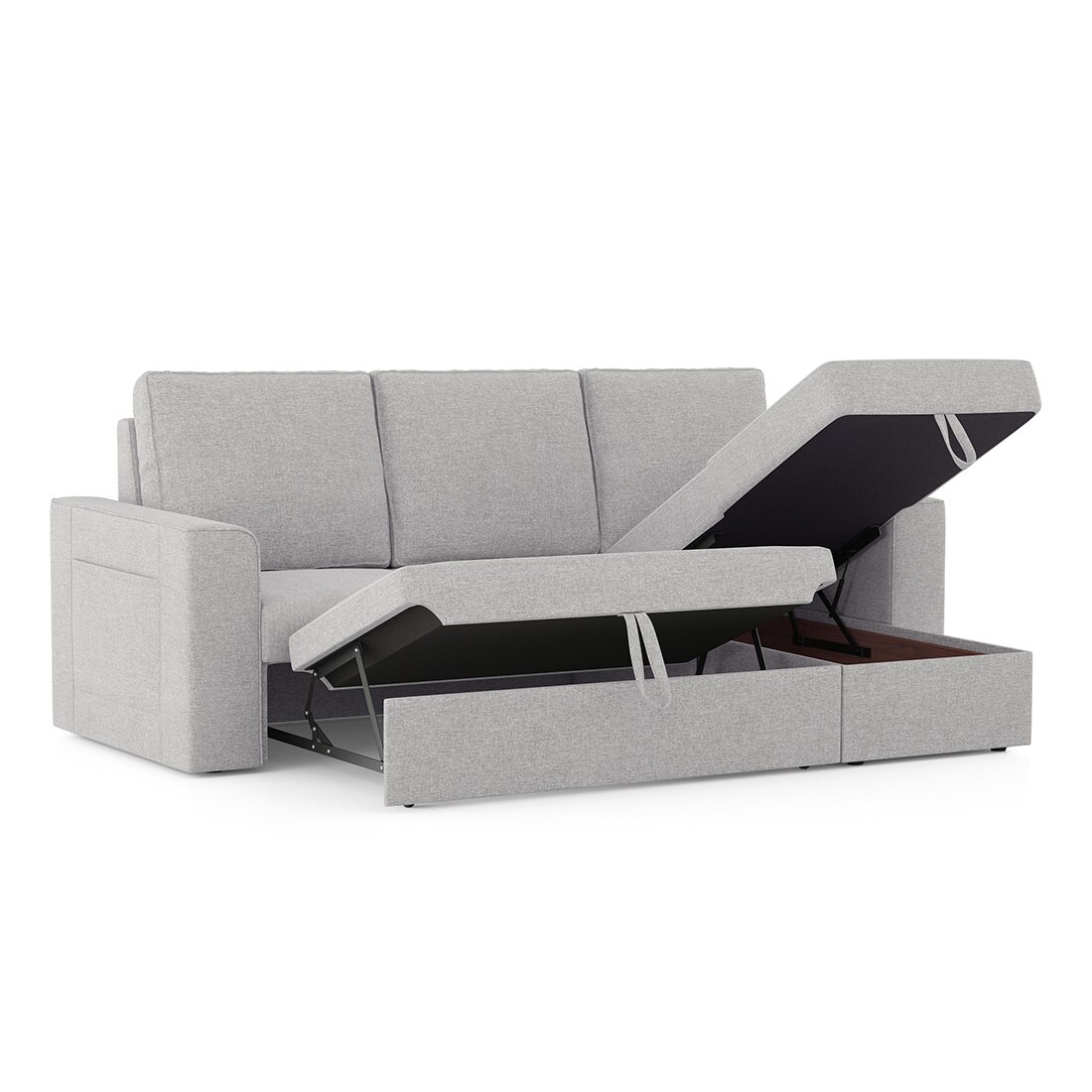 Kowloon Sectional Sofa Cum Bed with Storage in Vapour Grey