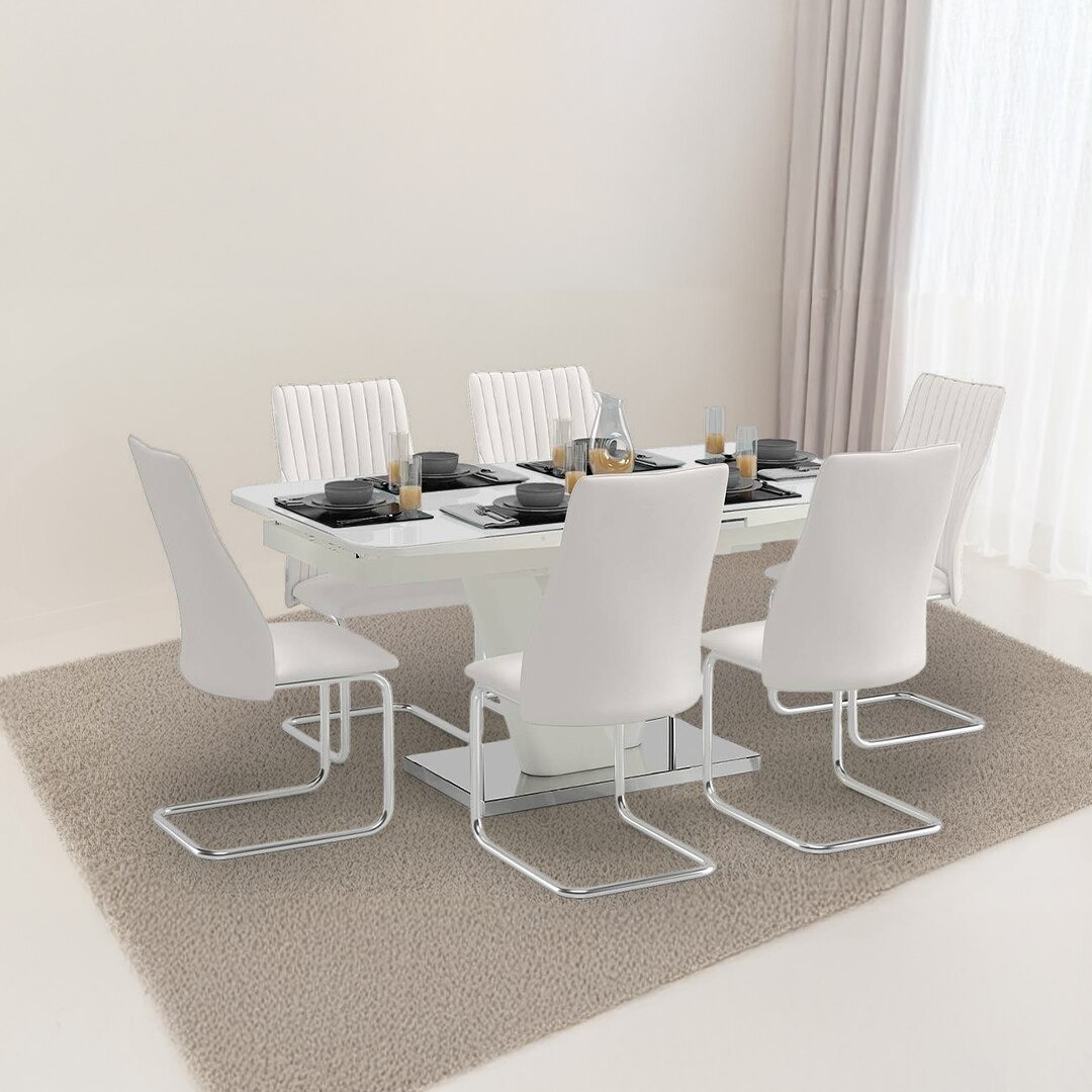 Caribu 4 To 6 Extendable - Ingrid (Leatherette) 6 Seater Dining Table Set (Colour-White)
