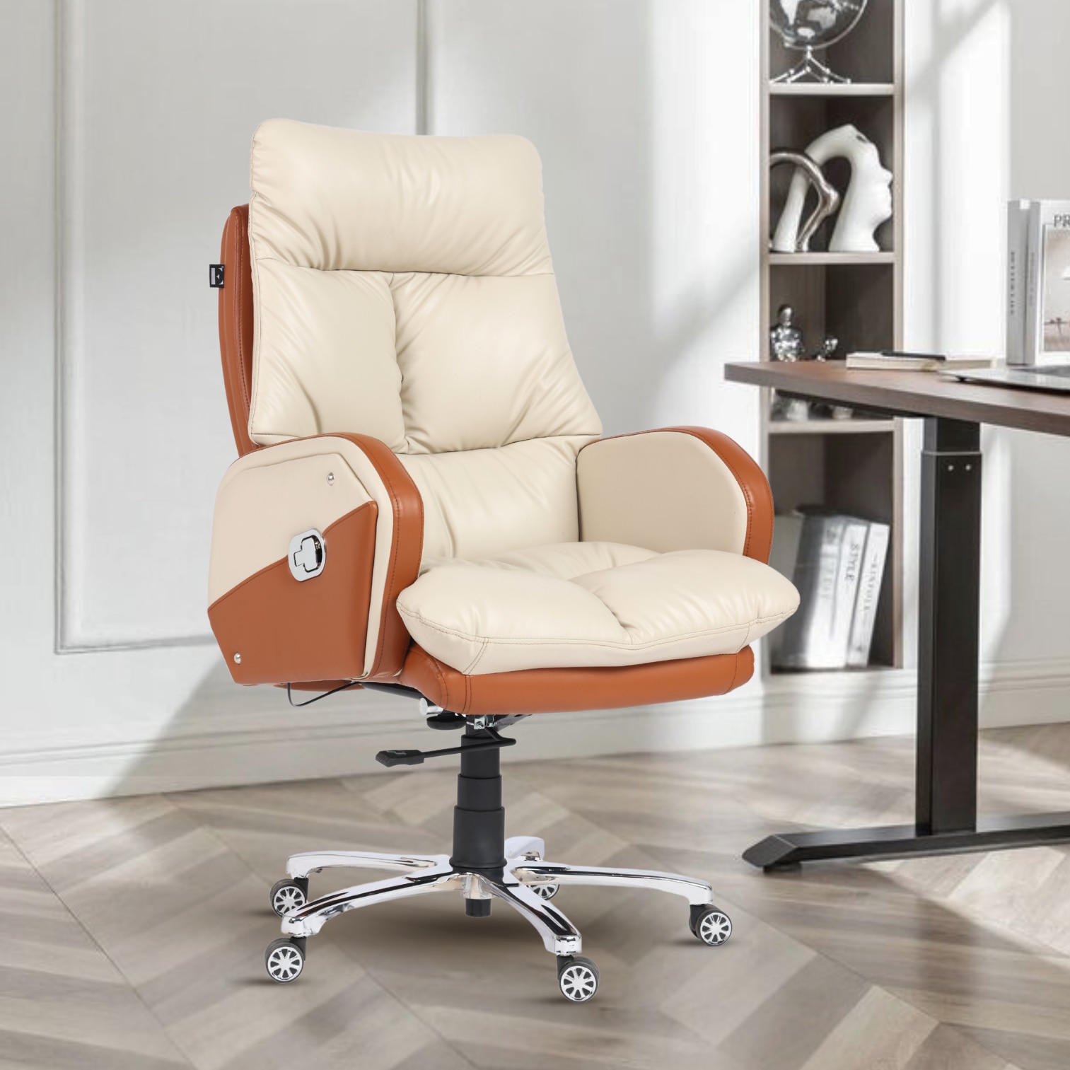 Ettorez Otimo Premium High Back  Boss Chair In Cream And Tan Colour