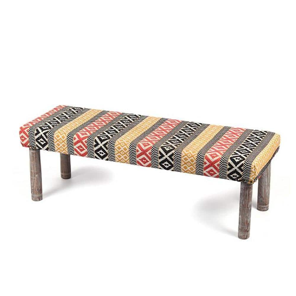 Asteria Solid Wood 2 Seater Bench In Stripe Multi Colour Jackard Fabric