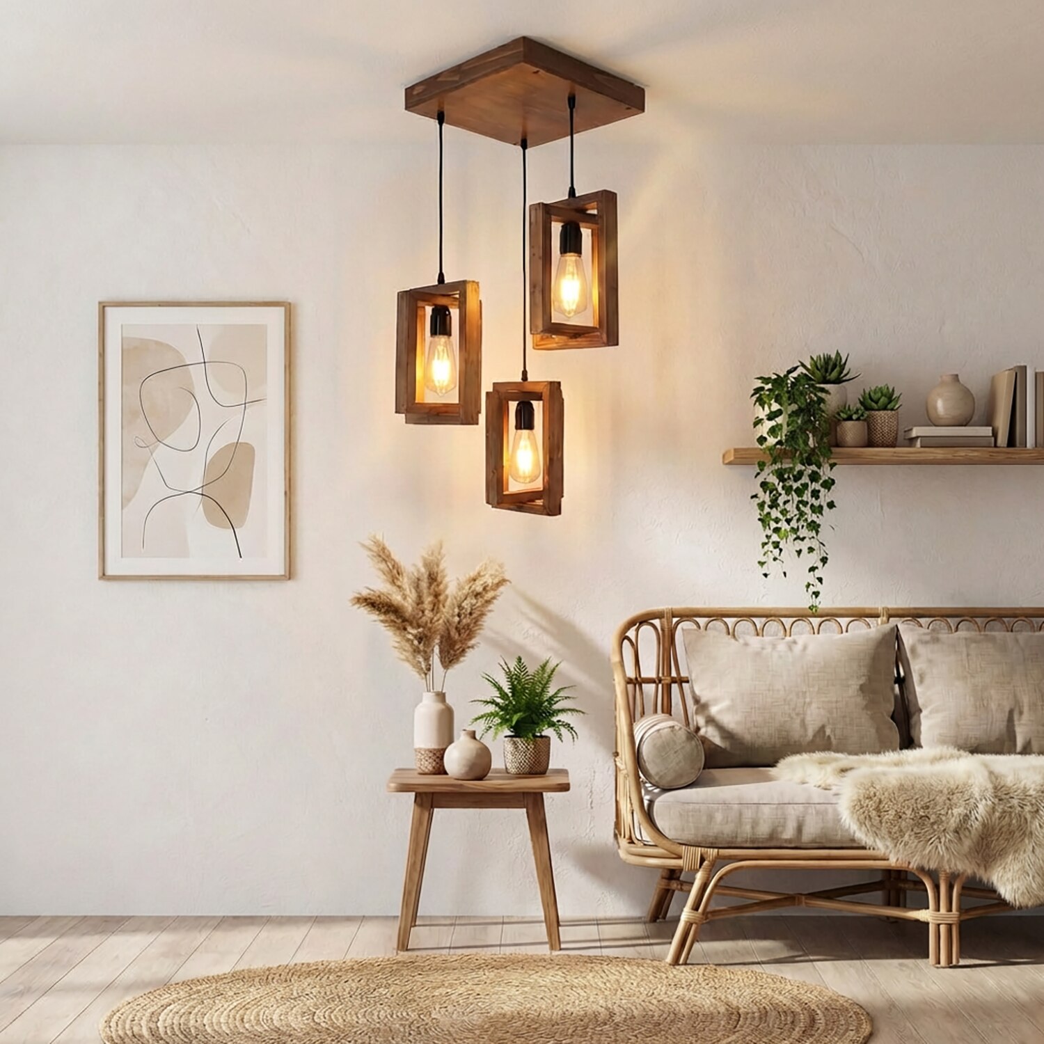 Gyro Brown Solid Wood Cluster Hanging Light