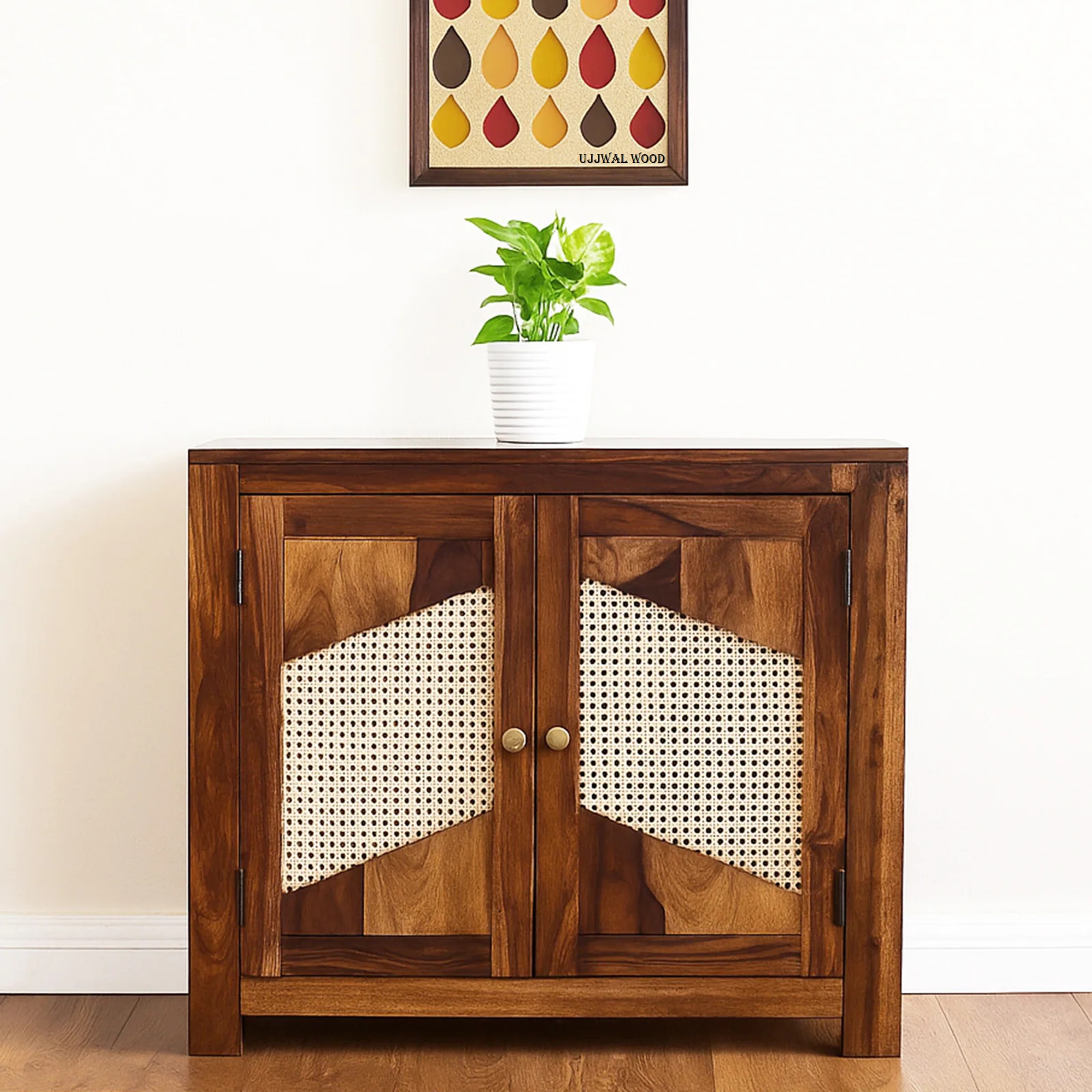 Sheesham Wood 2 Door Sideboard in Provincial Teak Finish - Ujjwal Wood