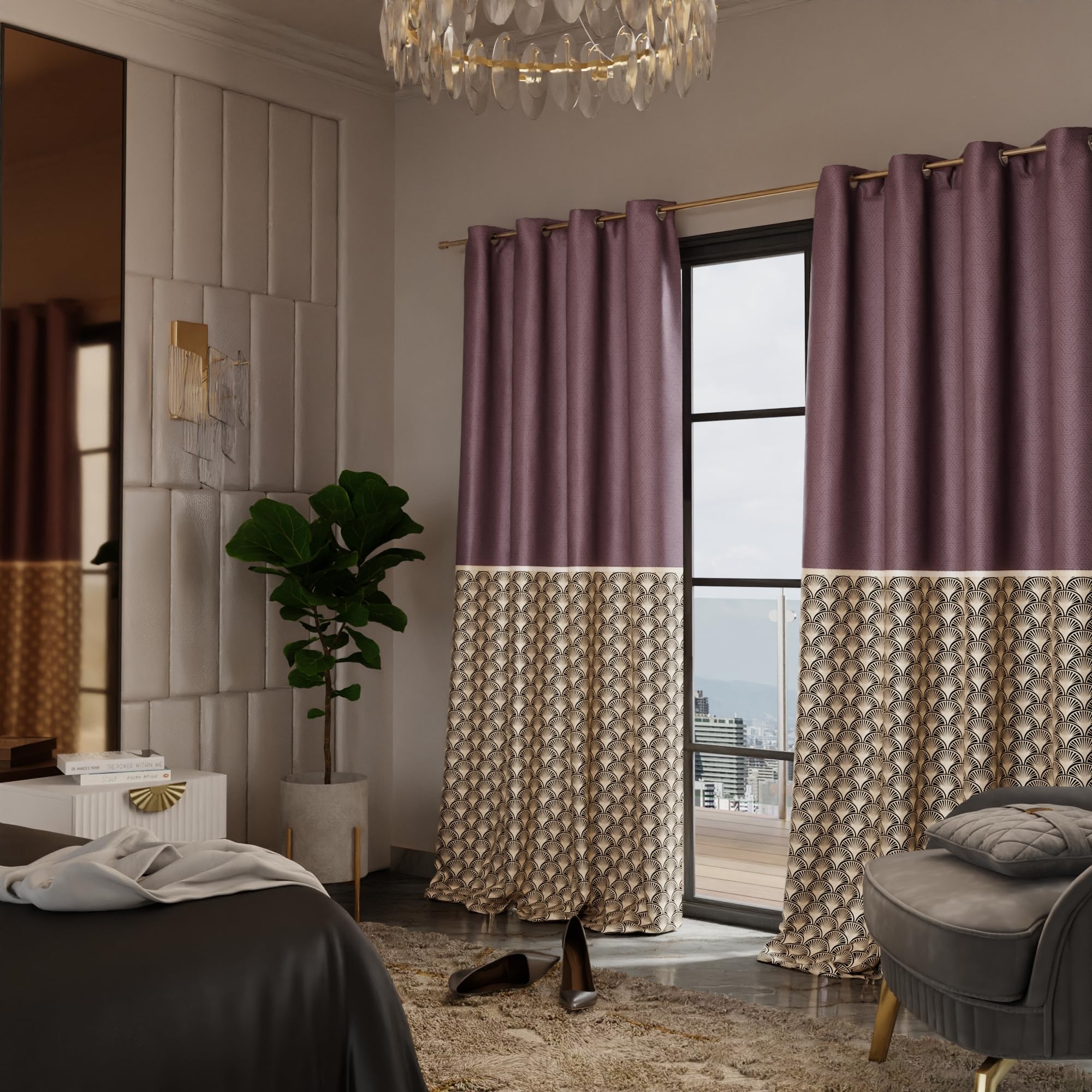 Stoa Paris Satin Curtain for Door, 70% Blackout Curtains, Sun Protection, Set of 2, Versailles - Royal Rouge - Stoa Paris