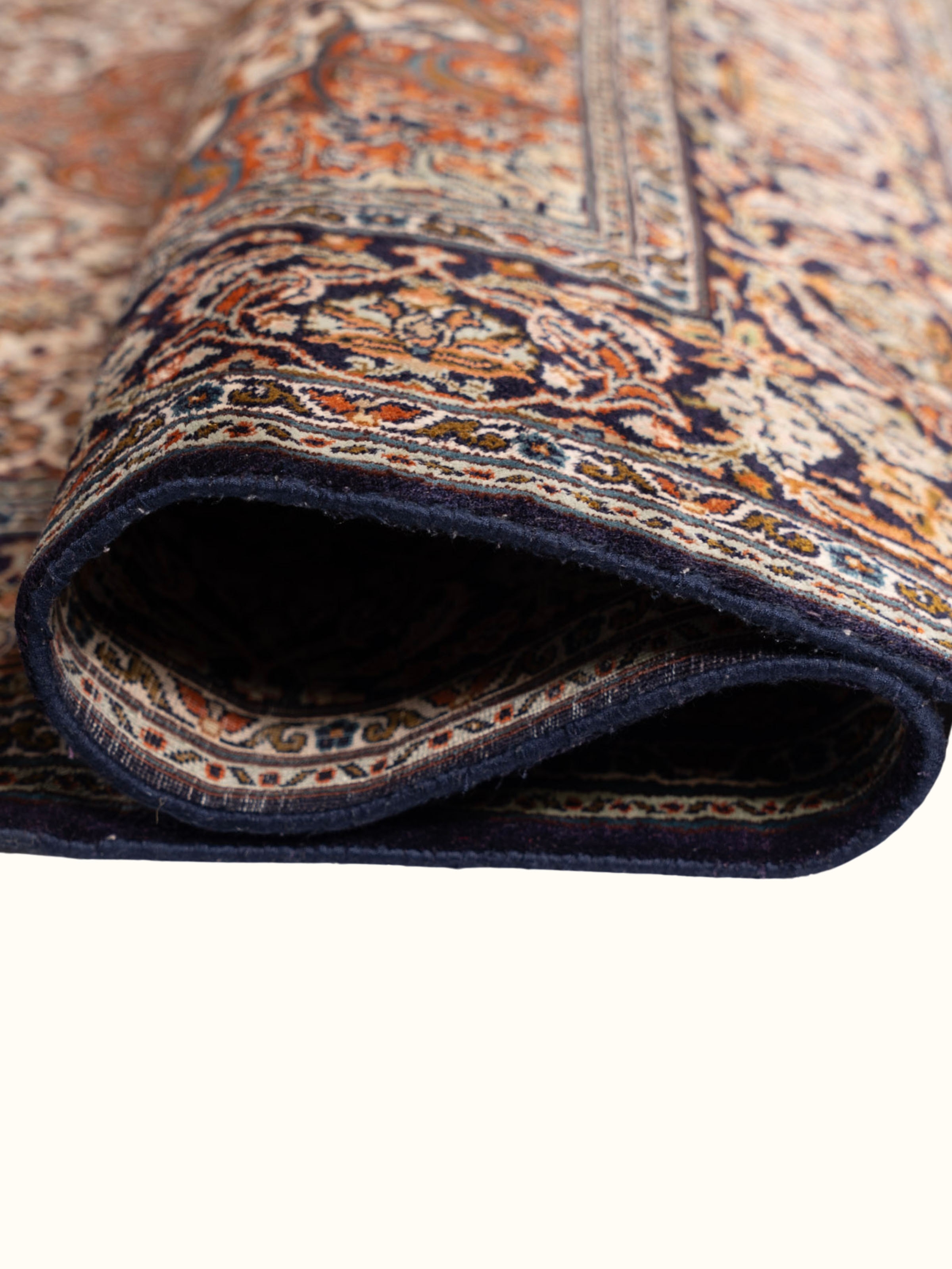 Traditional Persian Ivory Rust Kashan Kashmir Silk Hand-Knotted Carpet