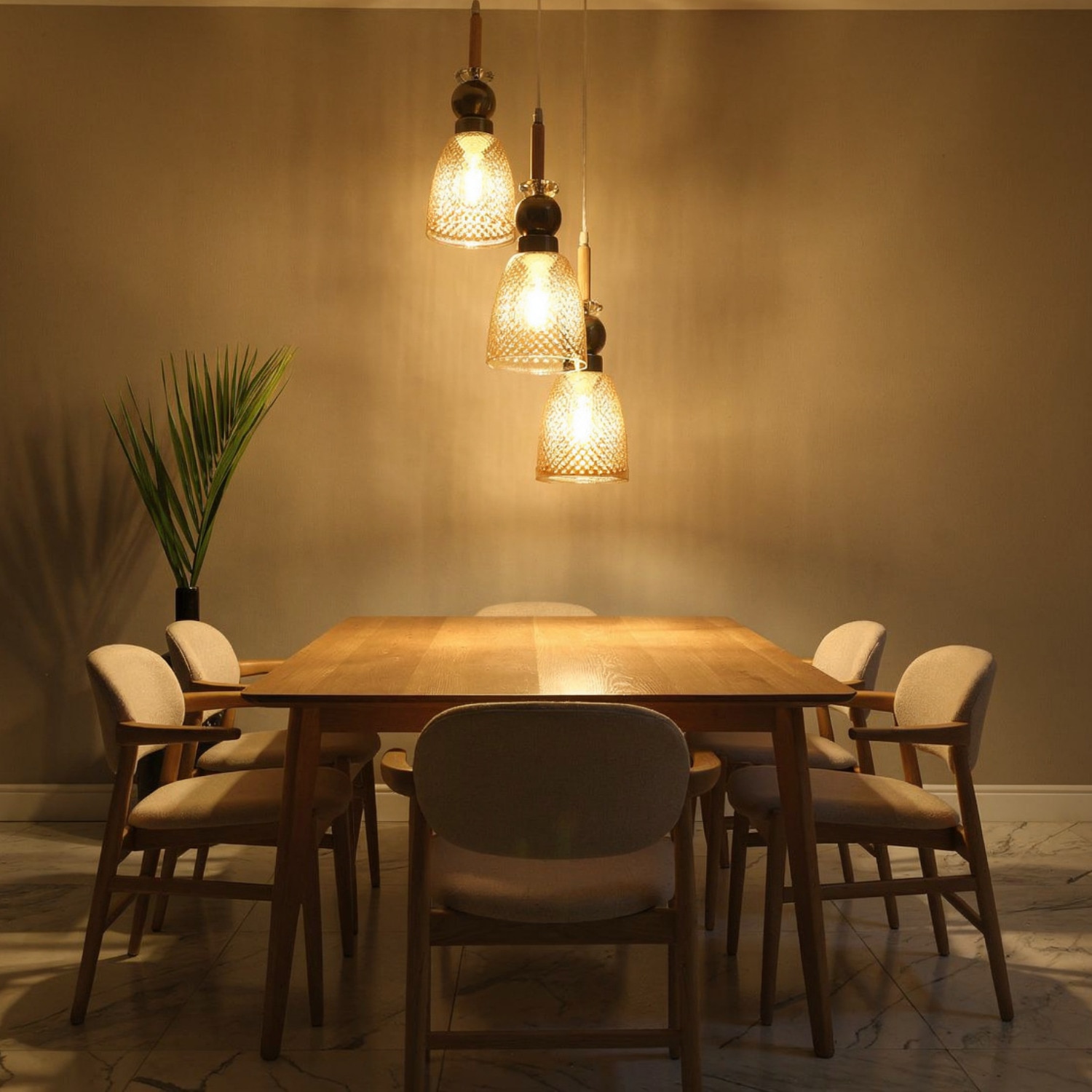 Eliante Cluster Hanging Lights Mild Steel, Wood & Glass Material Antique, Brown & Champaign Finish - Eliante