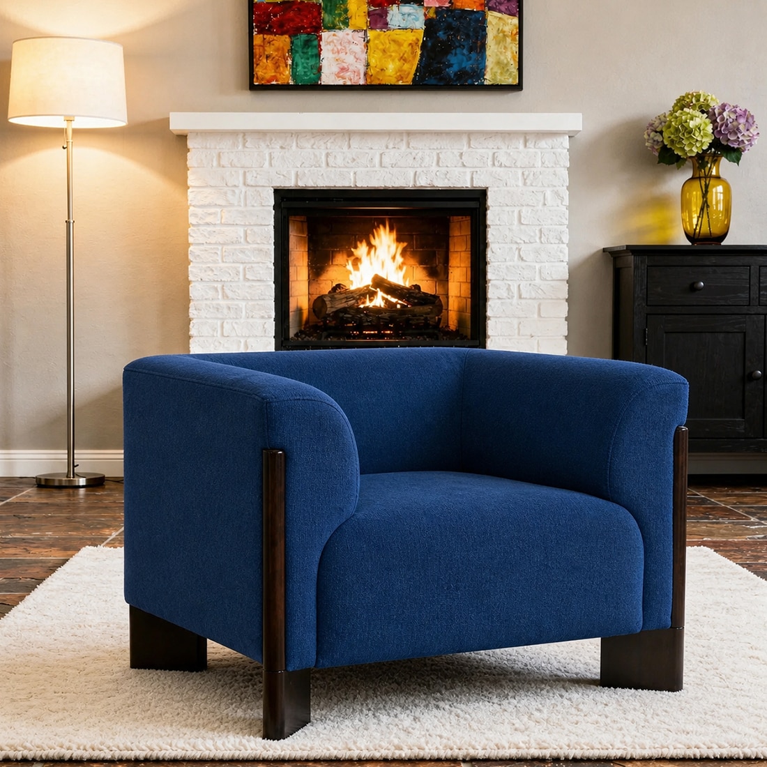 Octavia Boucle Fabric Lounge Chair in Blue - KURSIWALLAH