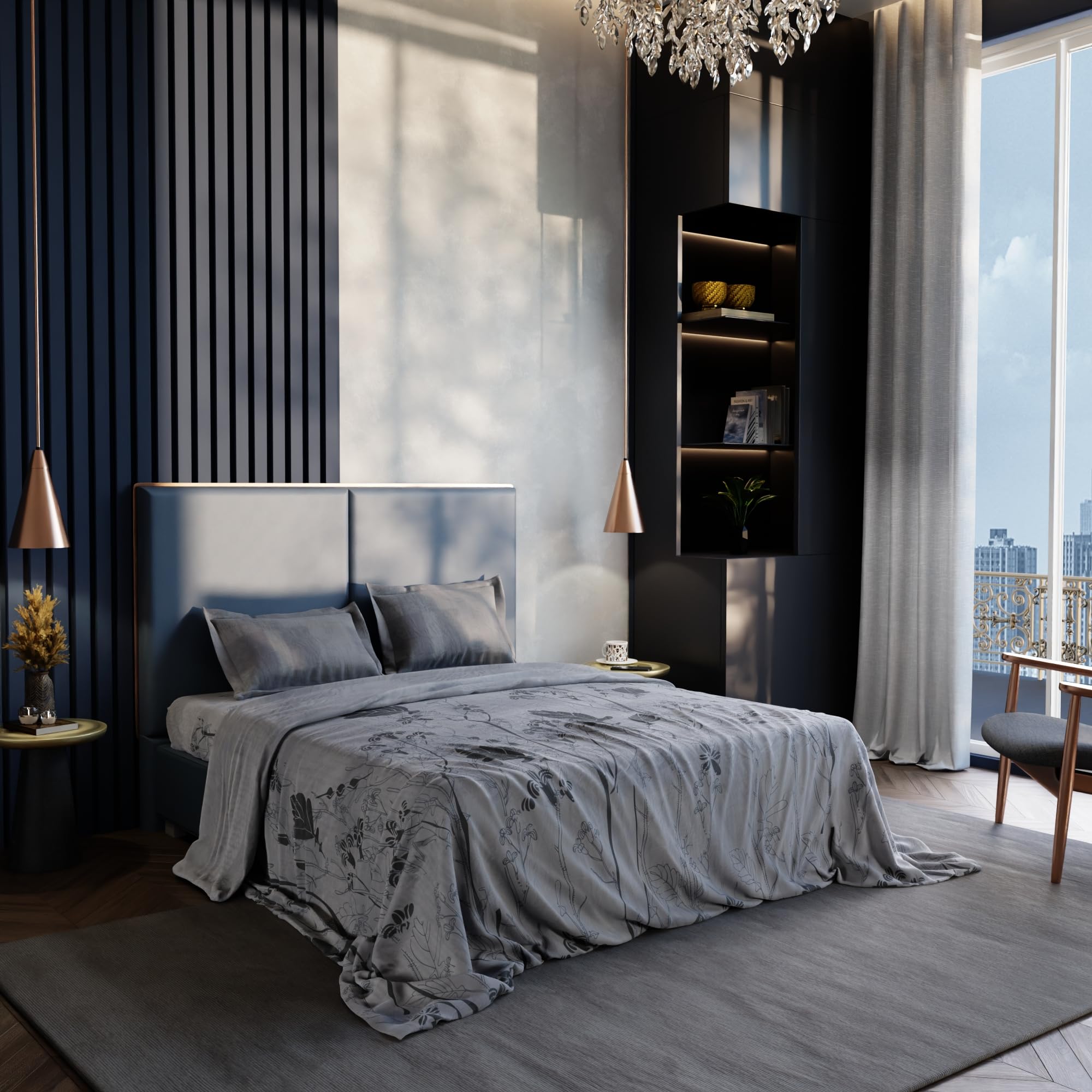 Stoa Paris Super King Size 100% Cotton Bedsheet with 2 Pillow Covers  Size Grey Black