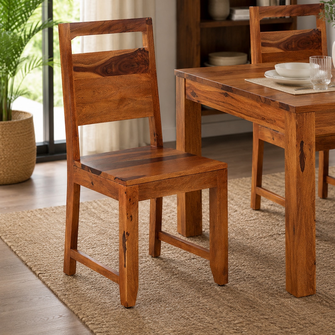 Gianni Solid Wood Dining Chair in Provincial Teak Finish - Set of 2 - Jyoti Impex