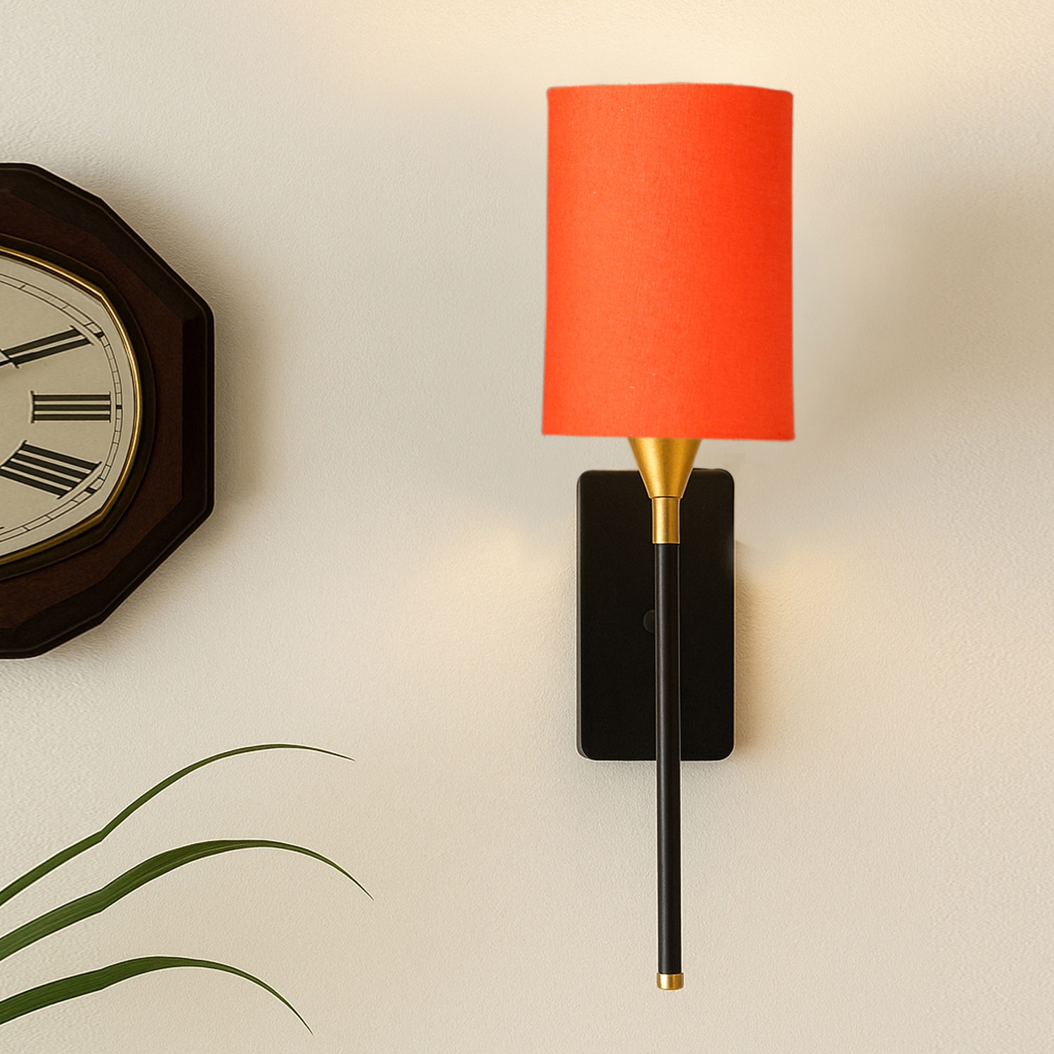 Devansh Metal Electric Wall Light in Black Colour with Orange Shade Count of 1 Light
