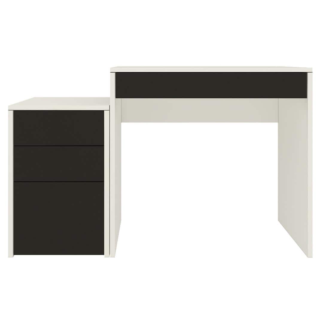 Eskada Study Desk cum Printer Table with 4 Handle Less Drawers in Ivory Carbon Black Colour