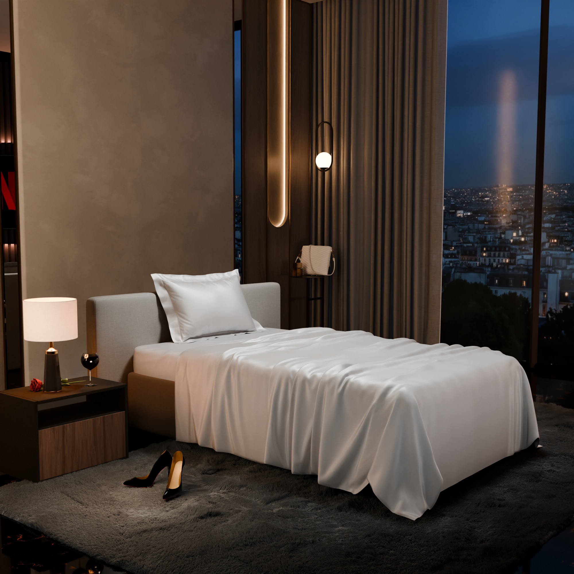 Stoa Paris 300 TC Satin Bedsheet Single Bed with Pillow Covers in Vanilla White - Stoa Paris