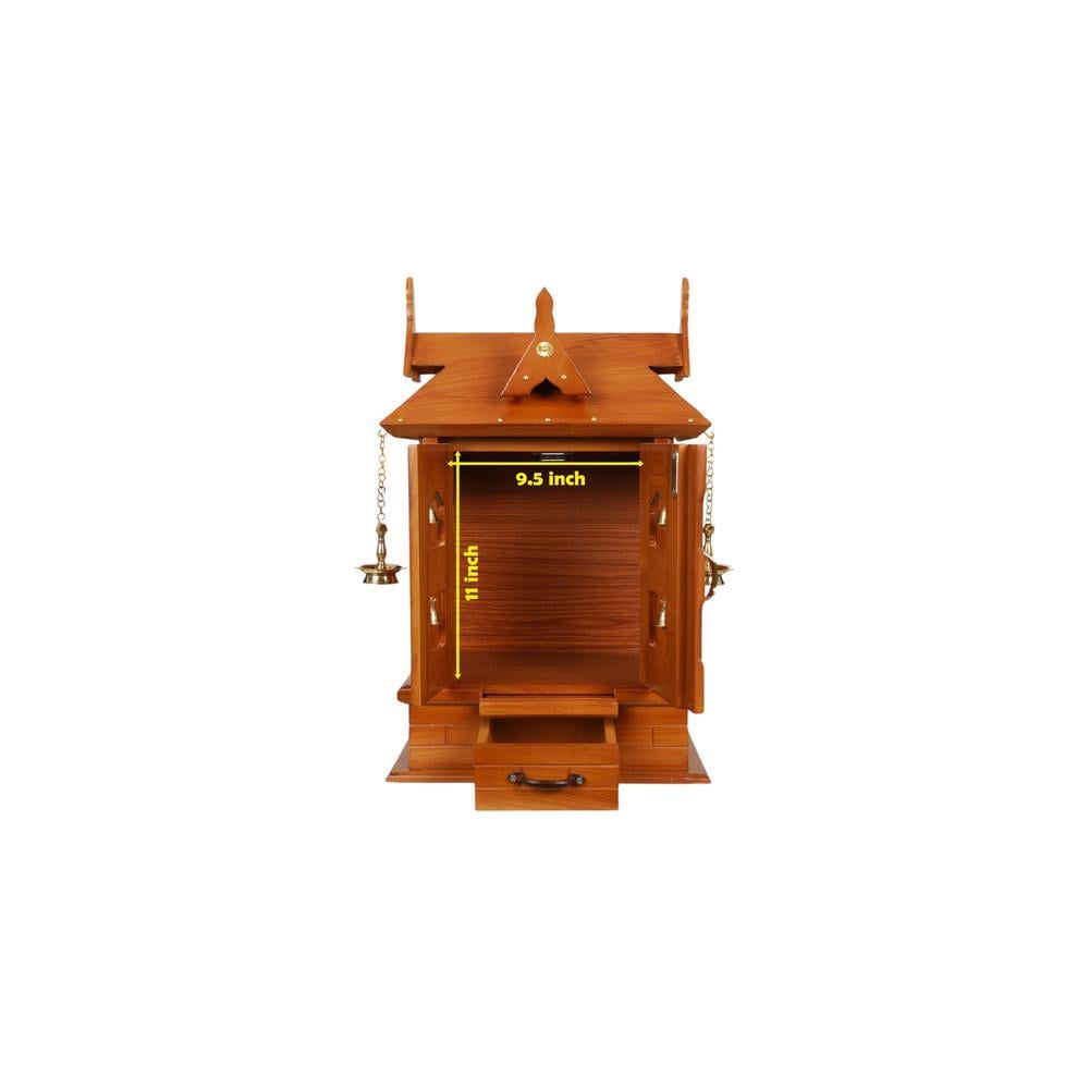 tanmayi engineered wood prayer unit in teak finish