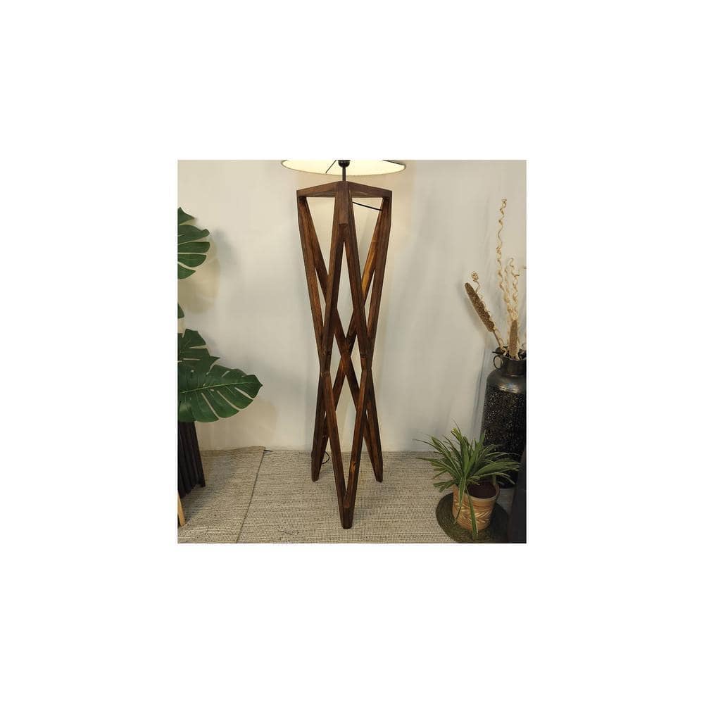 Ignis Wooden Floor Lamp with Brown Base and Jute Fabric Lampshade