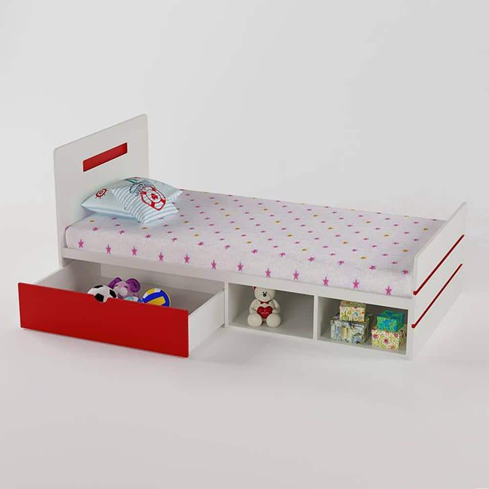 Groovy Love Engineered Wood Drawer Storage Bed in Red Colour