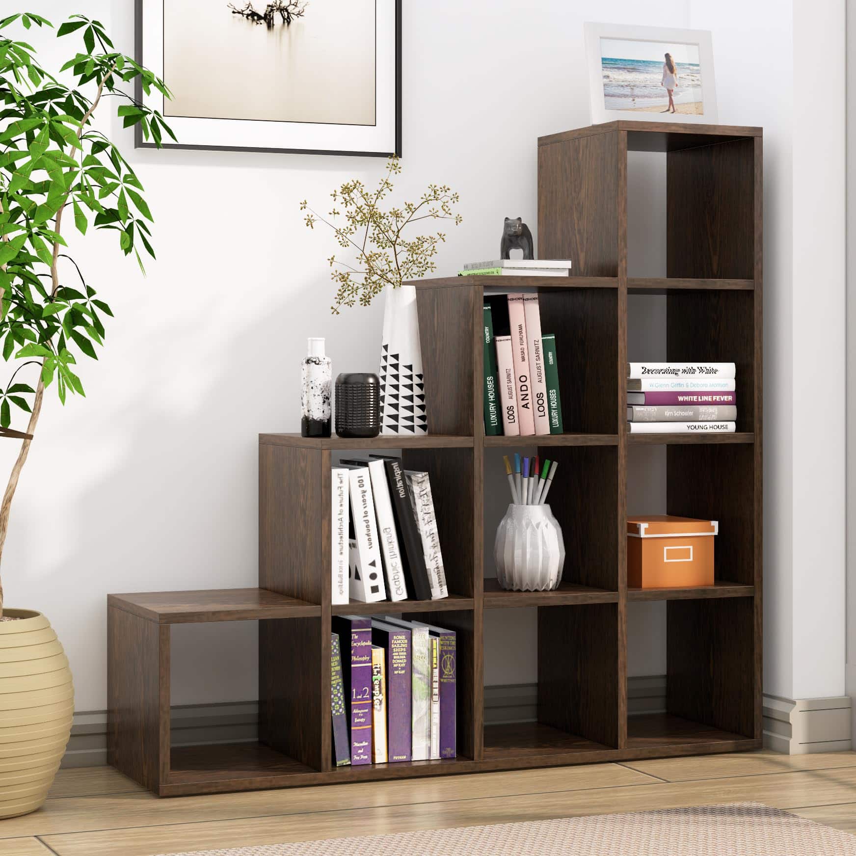 Hexa Engineered Wood Bookshelf Multipurpose Storage Rack in Flower Wenge Colour - HexaRed