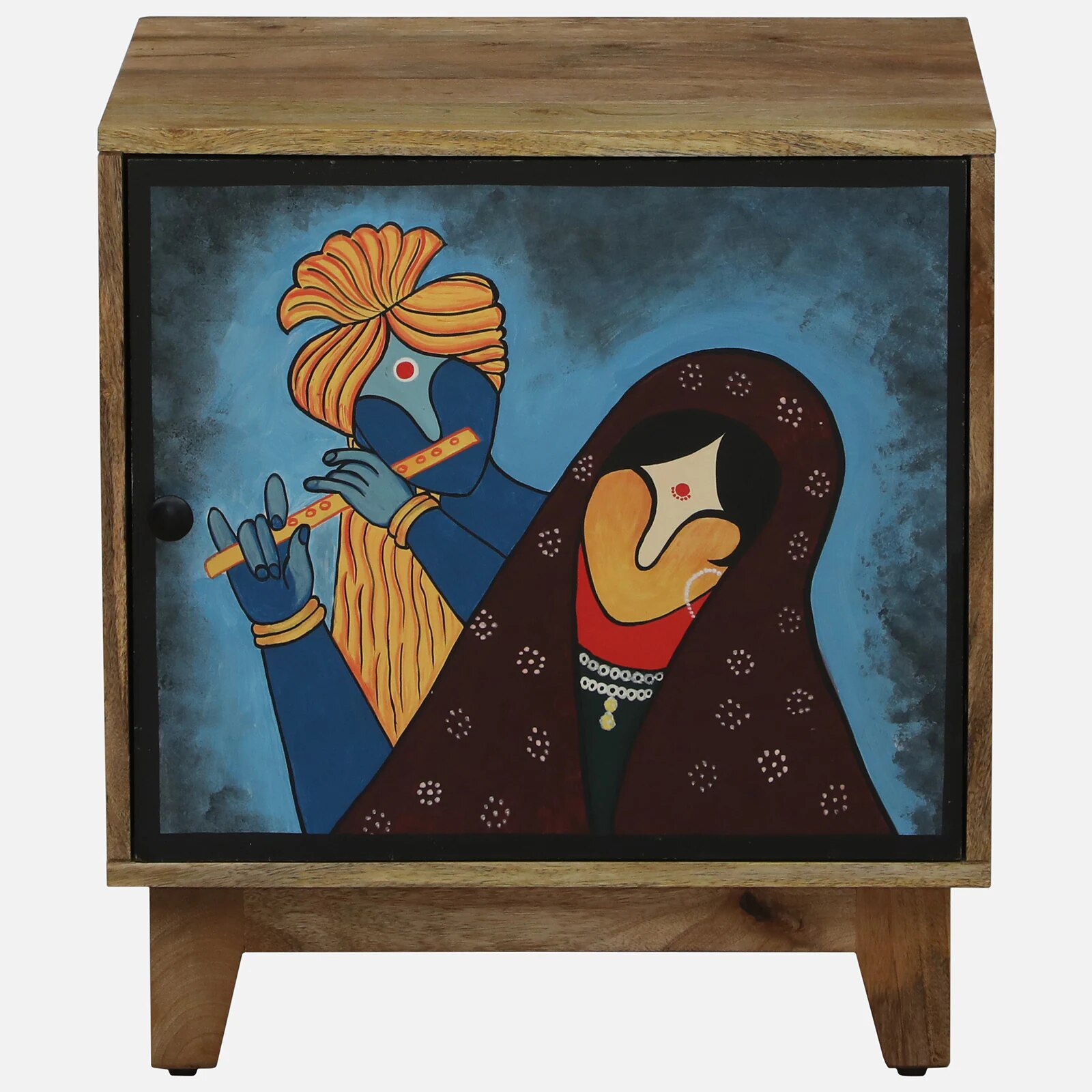 Holmes Mango Wood Hand Painted Multicolour 1 Door Small Cabinet In Natural Finish